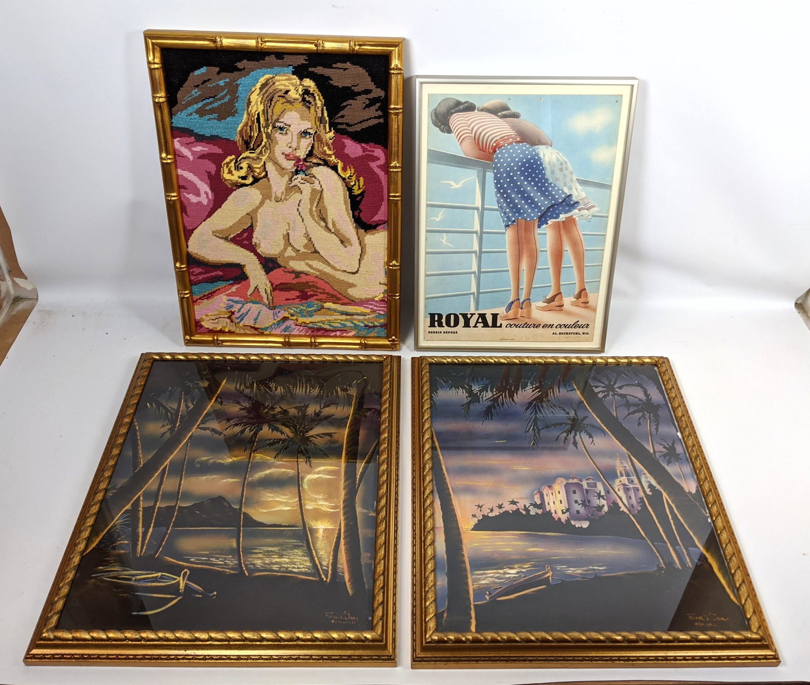 4pcs Wall art. Nude needlepoint, Frank Y Oda Hawaii.: 4pcs Wall art. Nude needlepoint, Frank Y Oda Hawaii. -- Dimensions: H: 22.5 inches: W: 18.5 inches ---