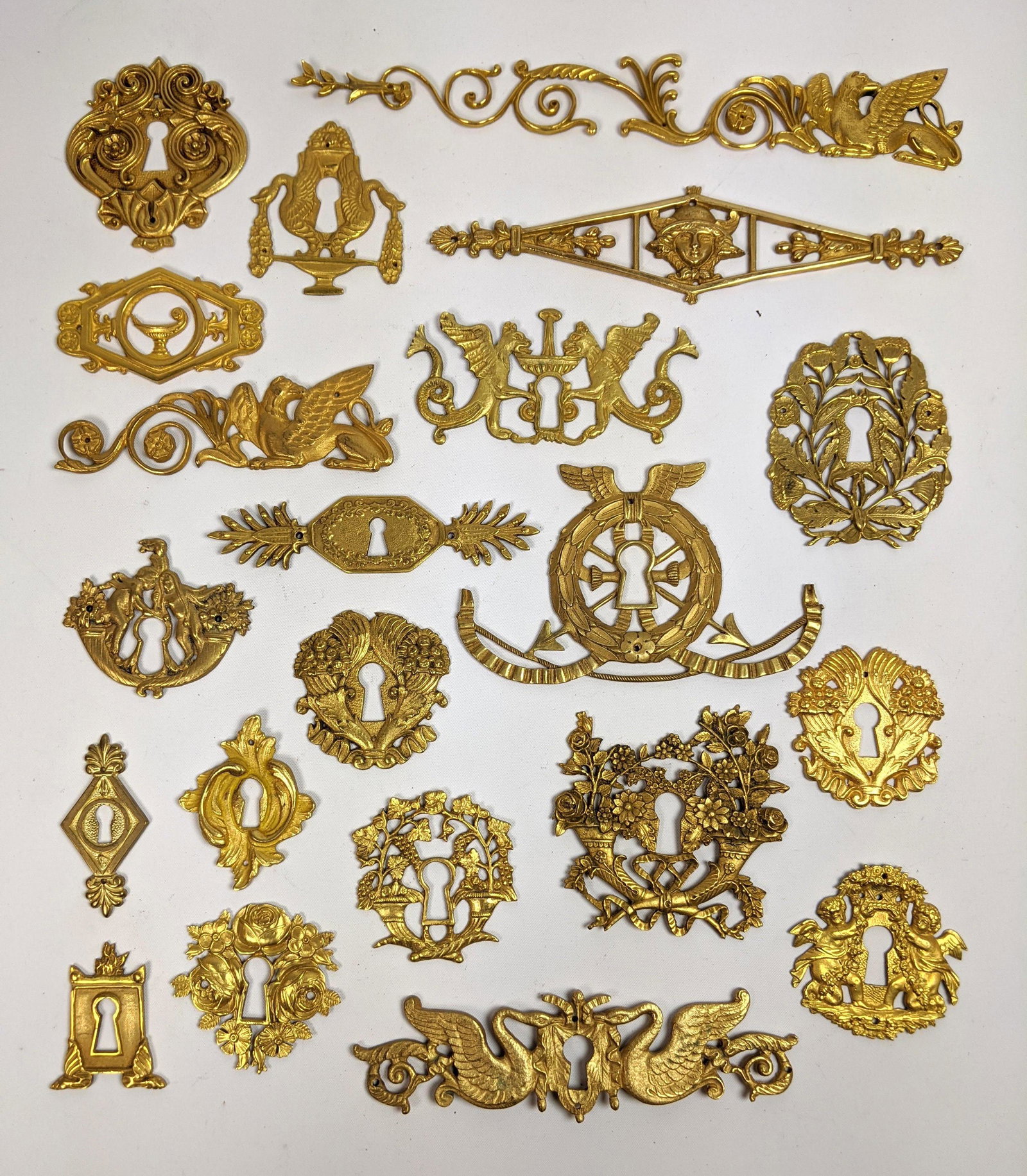 Gilt Brass and Bronze Furniture Hardware. Escutcheons.: Gilt Brass and Bronze Furniture Hardware. Escutcheons. -- Dimensions: H: 10 inches: W: 1.5 inches ---