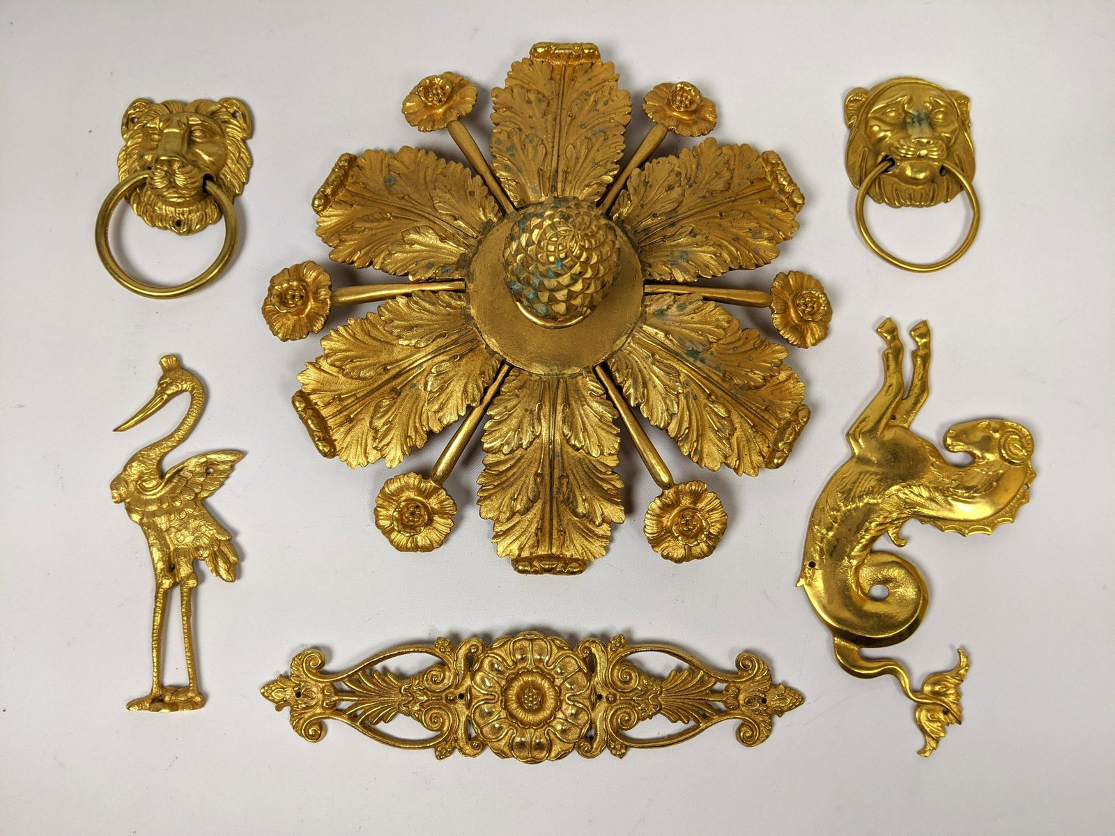 Gilt Brass and Bronze Furniture Hardware. lion Pulls.: Gilt Brass and Bronze Furniture Hardware. lion Pulls. -- Dimensions: H: 4 inches: W: 8.5 inches: D: 8.5 inches ---