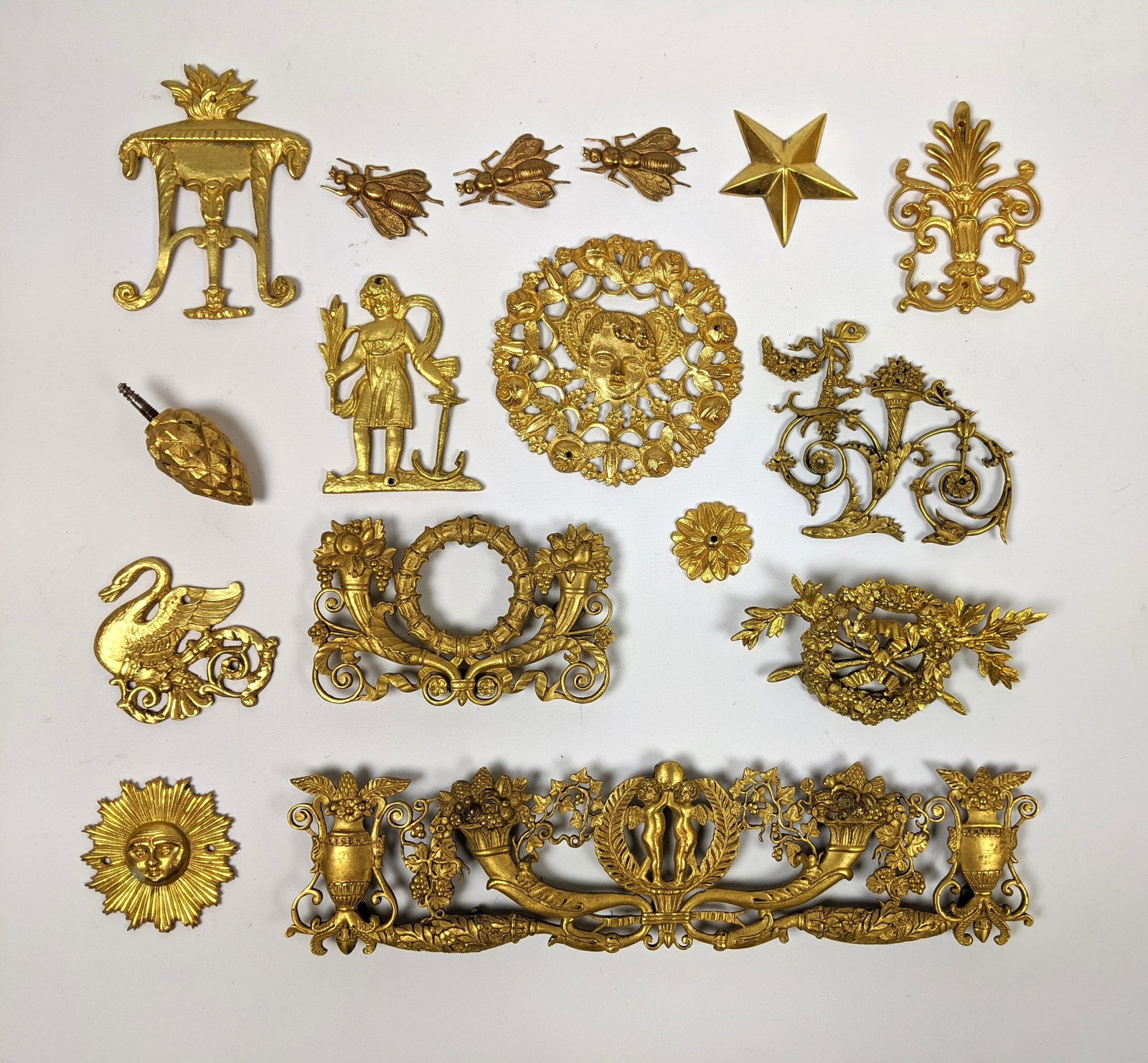 Gilt Brass and Bronze Furniture Hardware. Fancy Mountin: Gilt Brass and Bronze Furniture Hardware. Fancy Mountings. -- Dimensions: H: 2.25 inches: W: 8.75 inches ---