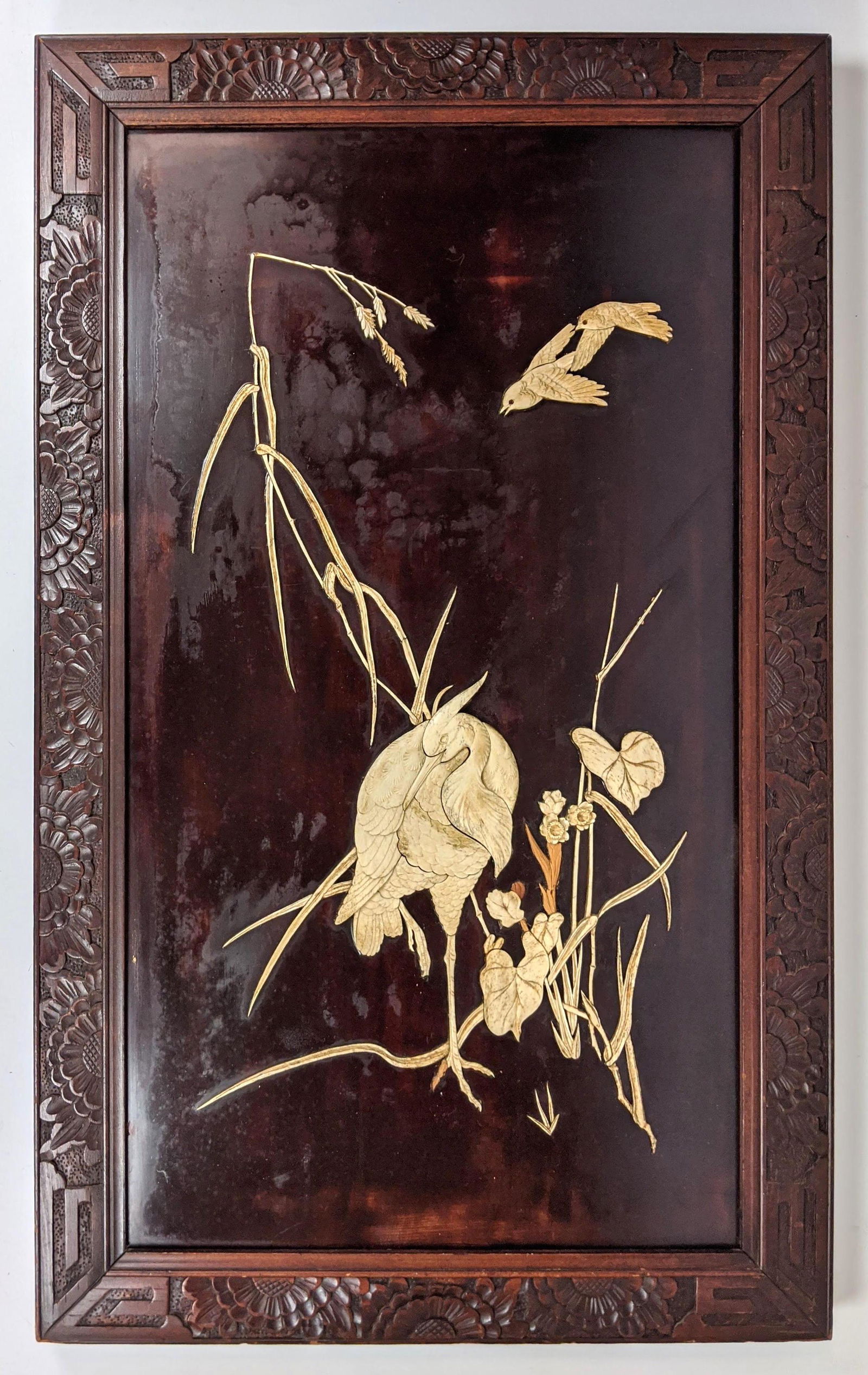 Asian Carved Plaque of a Crane (1 of 12)