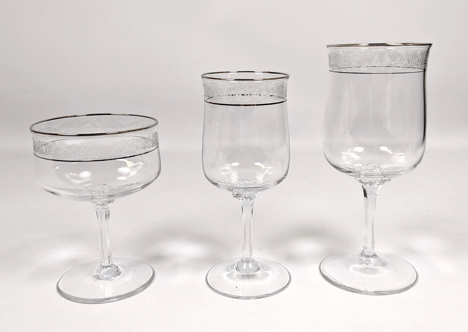 36pc Large Set Crystal Stemware with Floral Band. 3 siz (1 of 6)