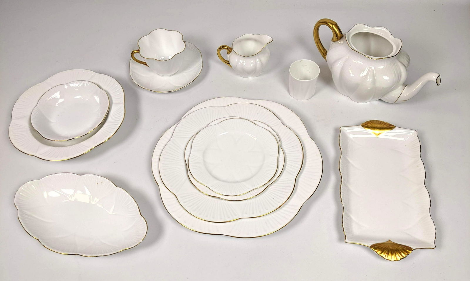 62pc SHELLEY dinnerware China Service.  Gold Rim. Some (1 of 8)