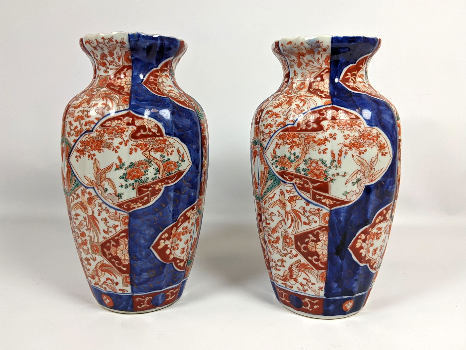 Pair Japanese Imari Vases.  Very Colorful Floral Design (1 of 9)