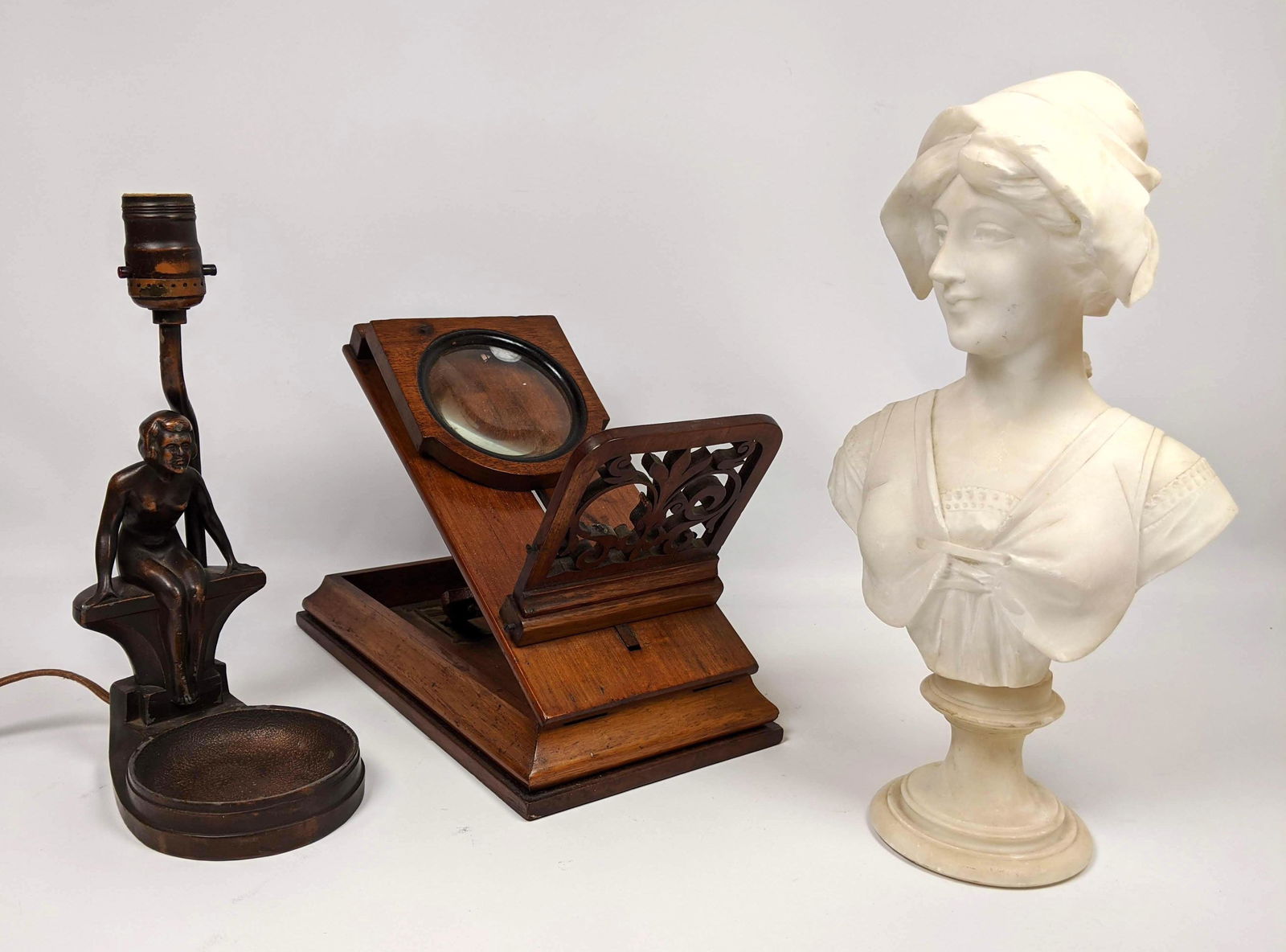 Victorian 3pc lot.  Stereo Viewer, Alabaster Bust, Art (1 of 20)