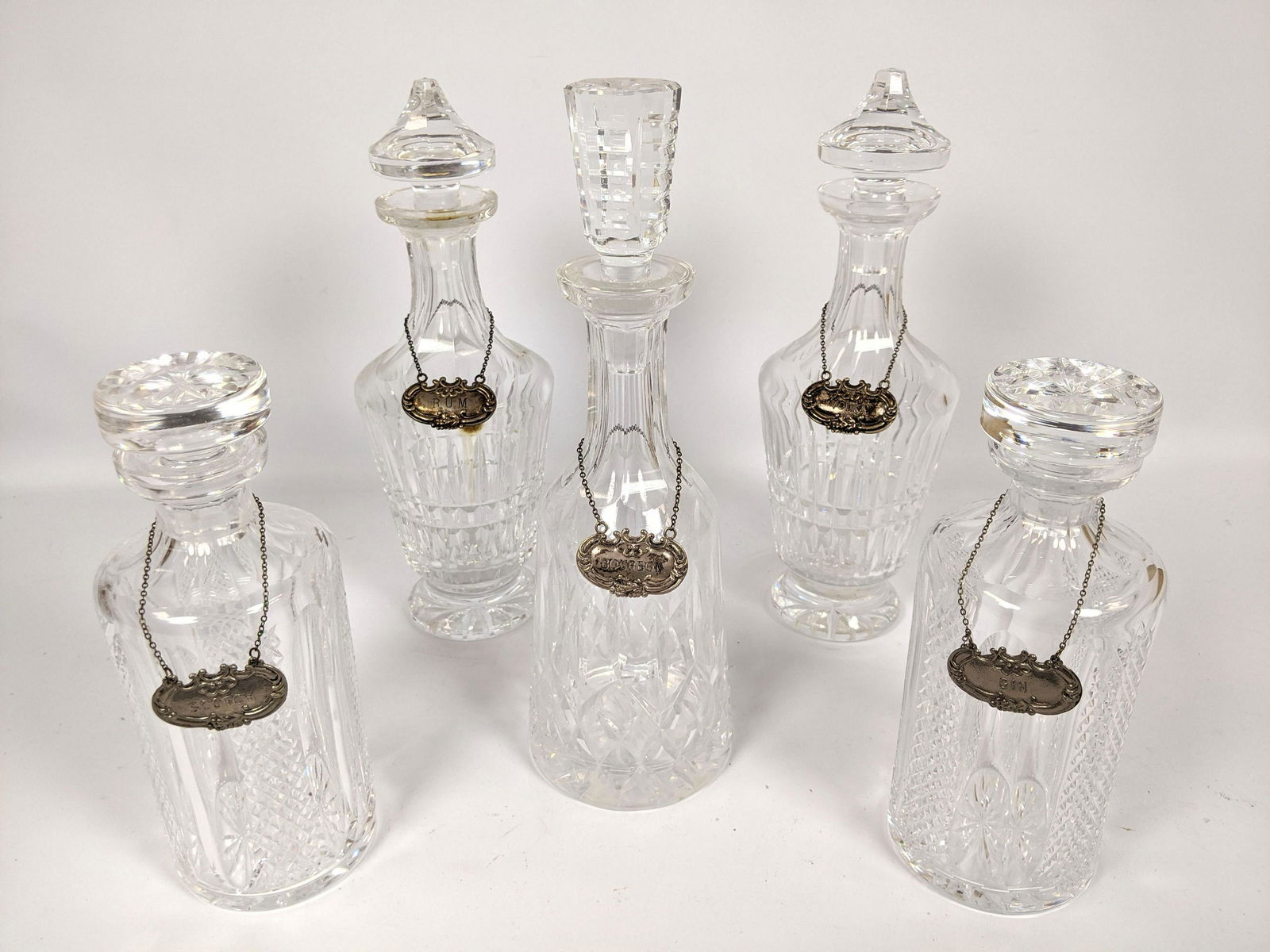 5pc Crystal Decanter Lot.  Mostly Waterford.  Some with (1 of 17)