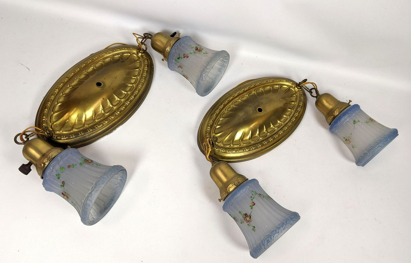Antique Ceiling Lights with Painted Glass Shades. (1 of 12)