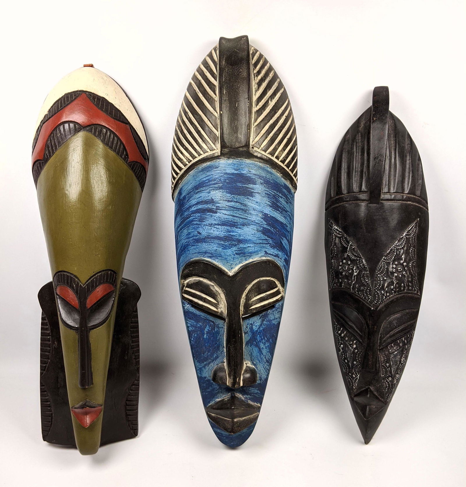 3pcs Carved Wood African Masks.  Decorated and painted. (1 of 20)