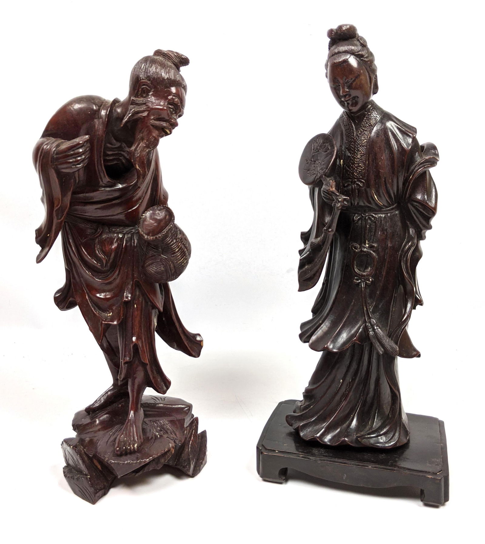 Pair Carved Wood Asian Sculpture Figures. (1 of 20)