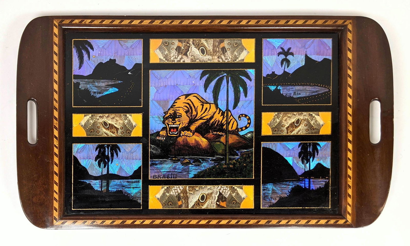 BRASIL Butterfly Wing Serving Tray. Inlaid wood. (1 of 14)