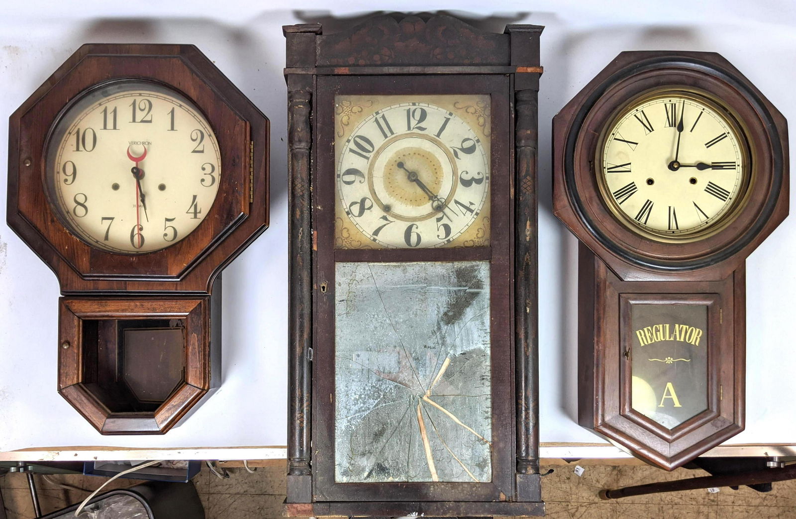 Lot 3 Antique Wall Clocks.  Regulator. (1 of 18)