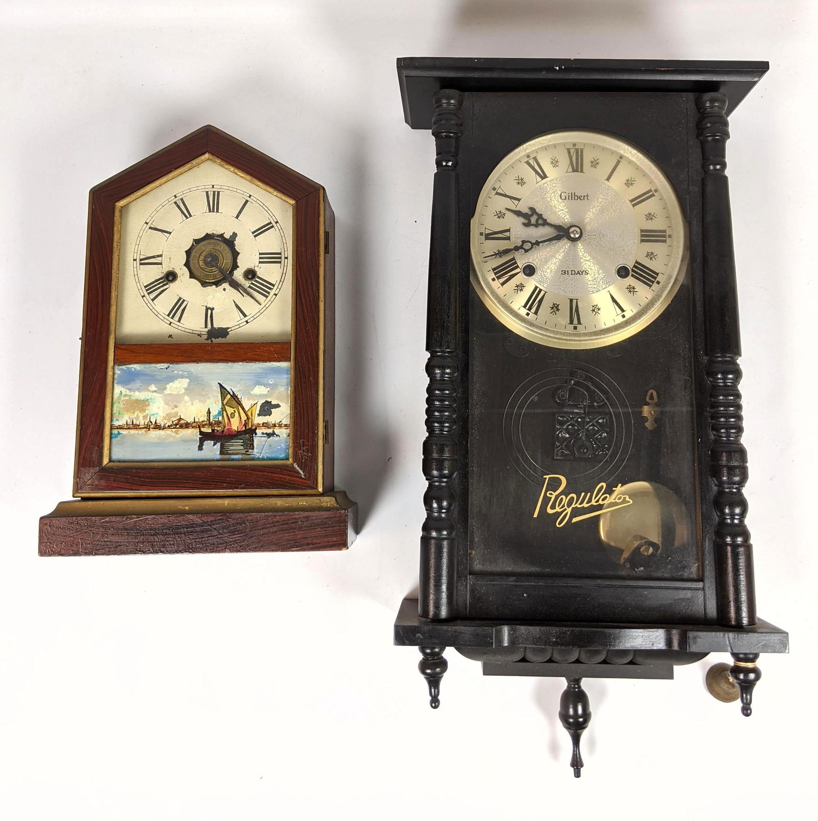 2pcs Clock.  Gilbert Regulator and New Haven Shelf Cloc (1 of 15)