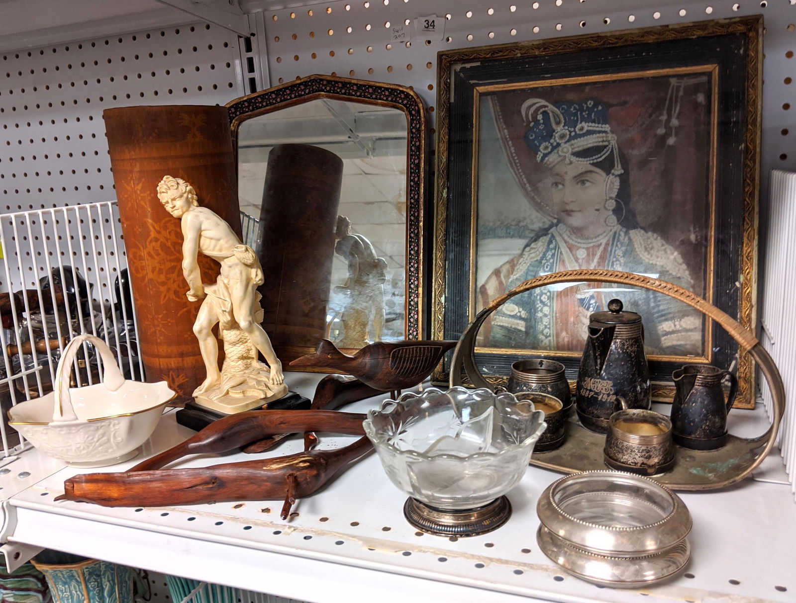 Mixed lot. Figurines, Painting, Metalware, carved wood. (1 of 13)