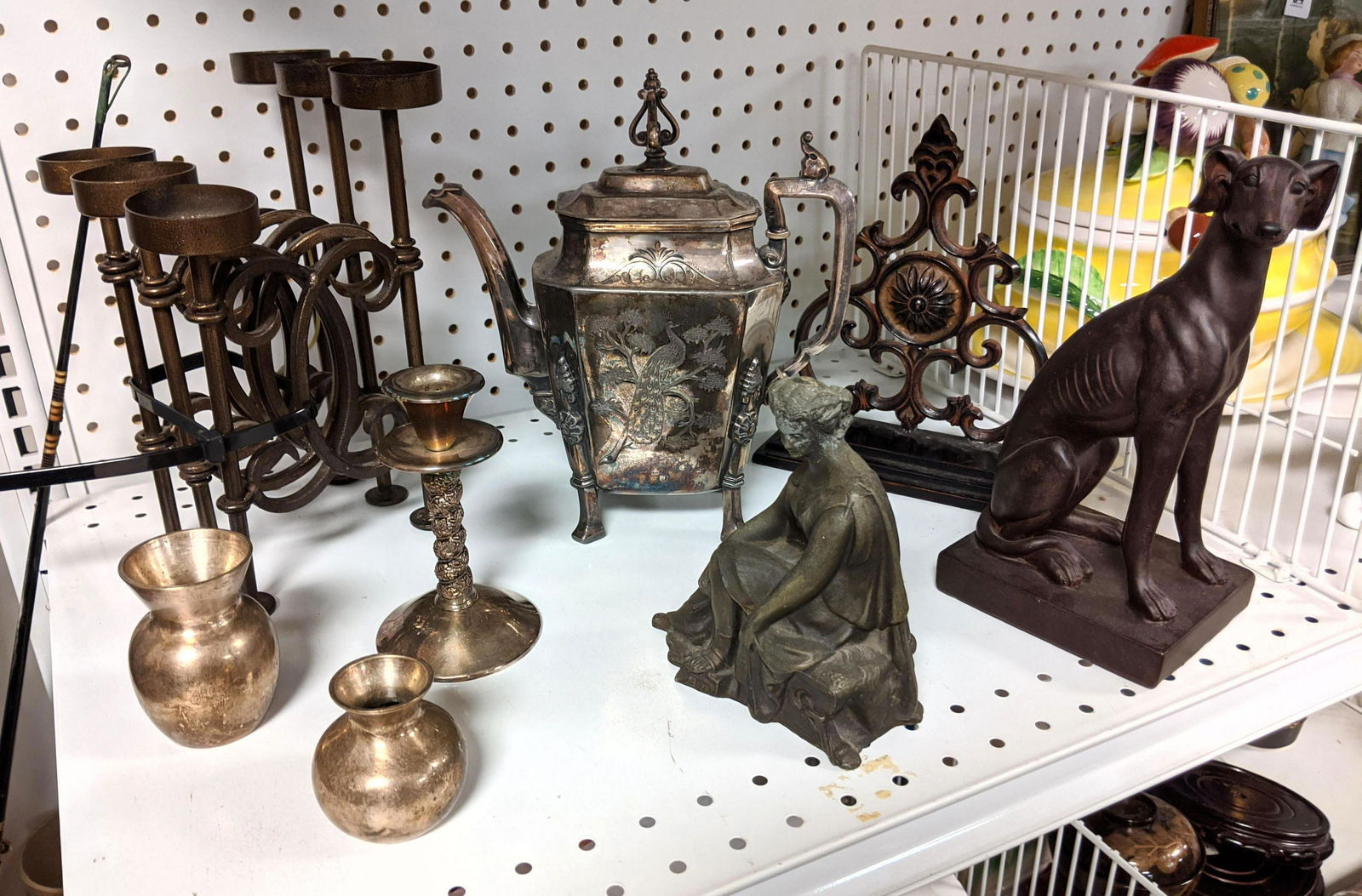 Metal Ware lot. silverplate, dog figurine, candle stick (1 of 12)