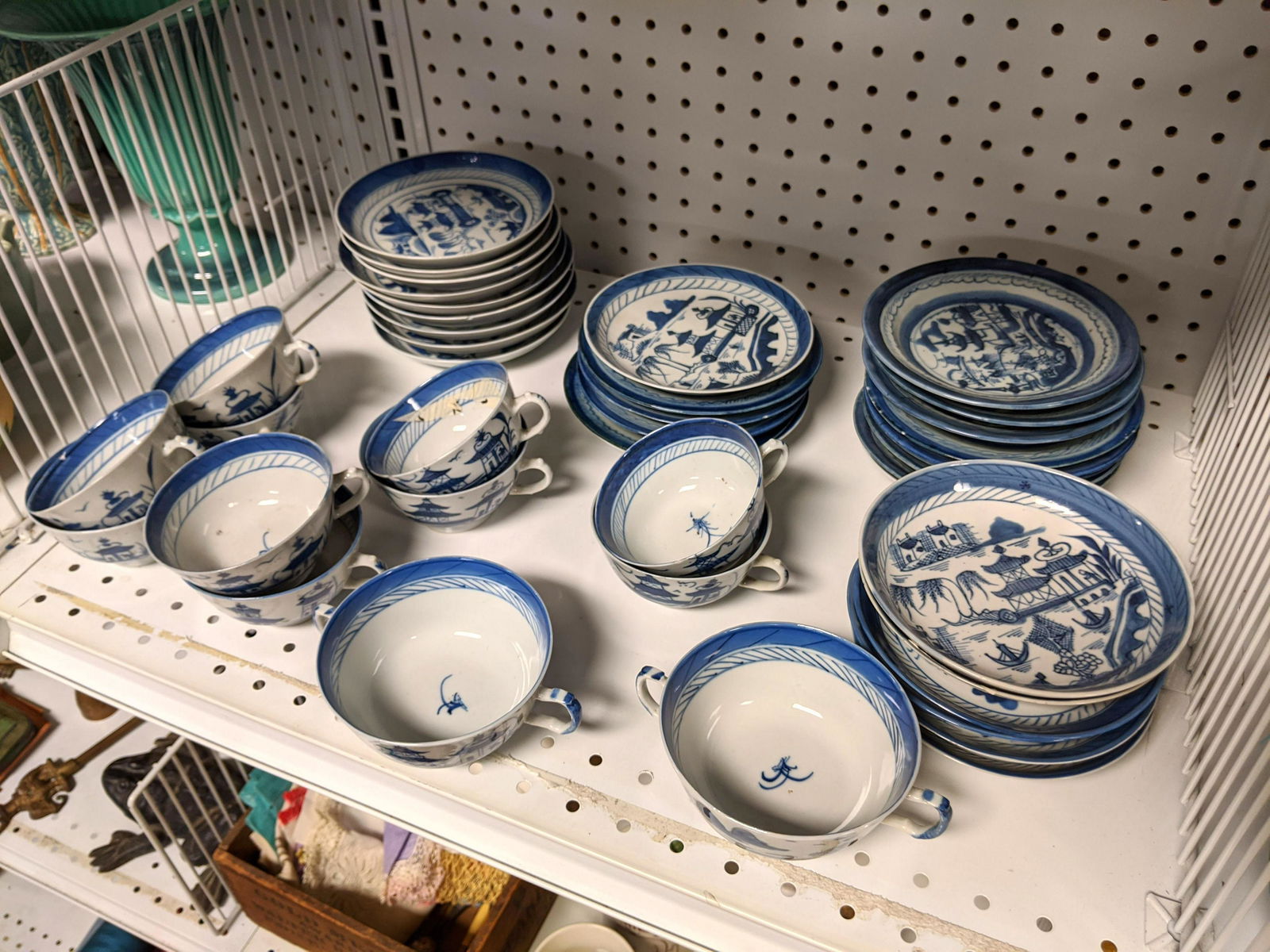 Large Lot Canton Porcelain.  Blue and White. (1 of 9)