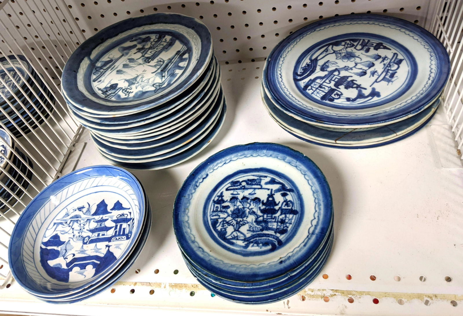 Large Lot Canton Porcelain.  Blue and White. (1 of 9)