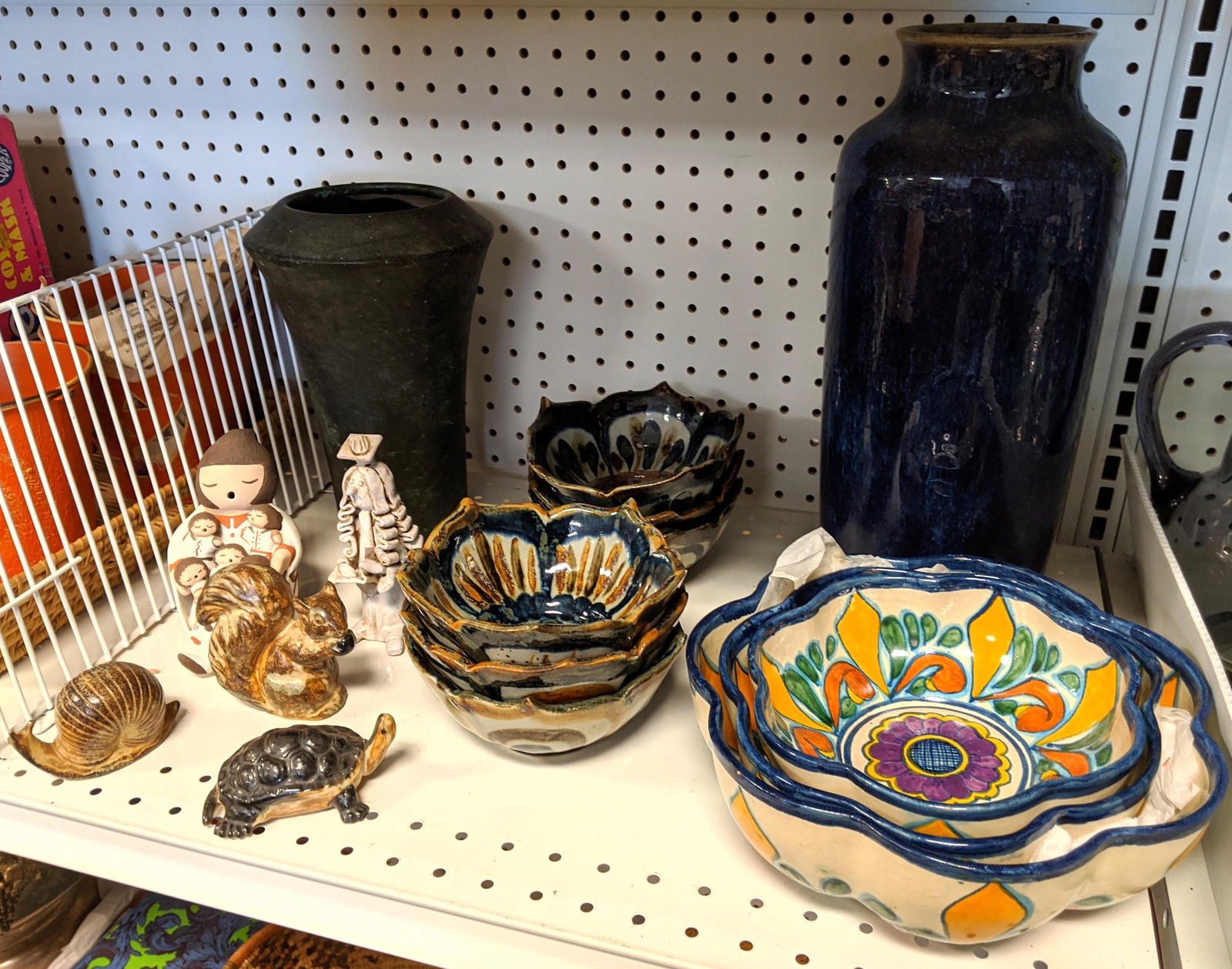 Pottery Turtle, snail and Mexican Bowls. Shelf lot (1 of 16)