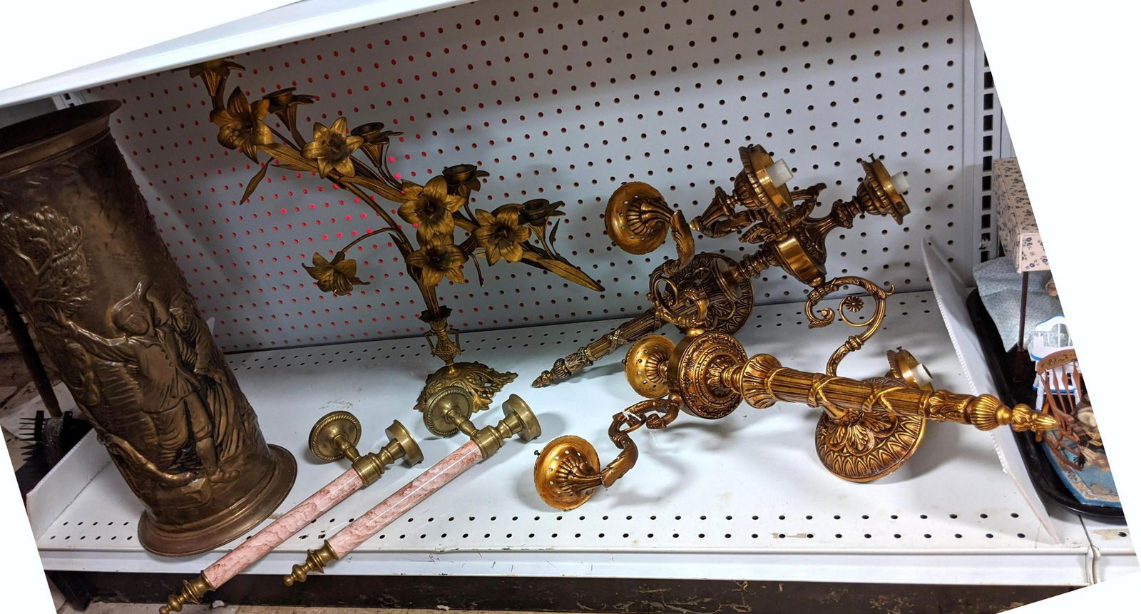 Pair of Gilt walnut sconces, candelabra and metal umbre (1 of 15)