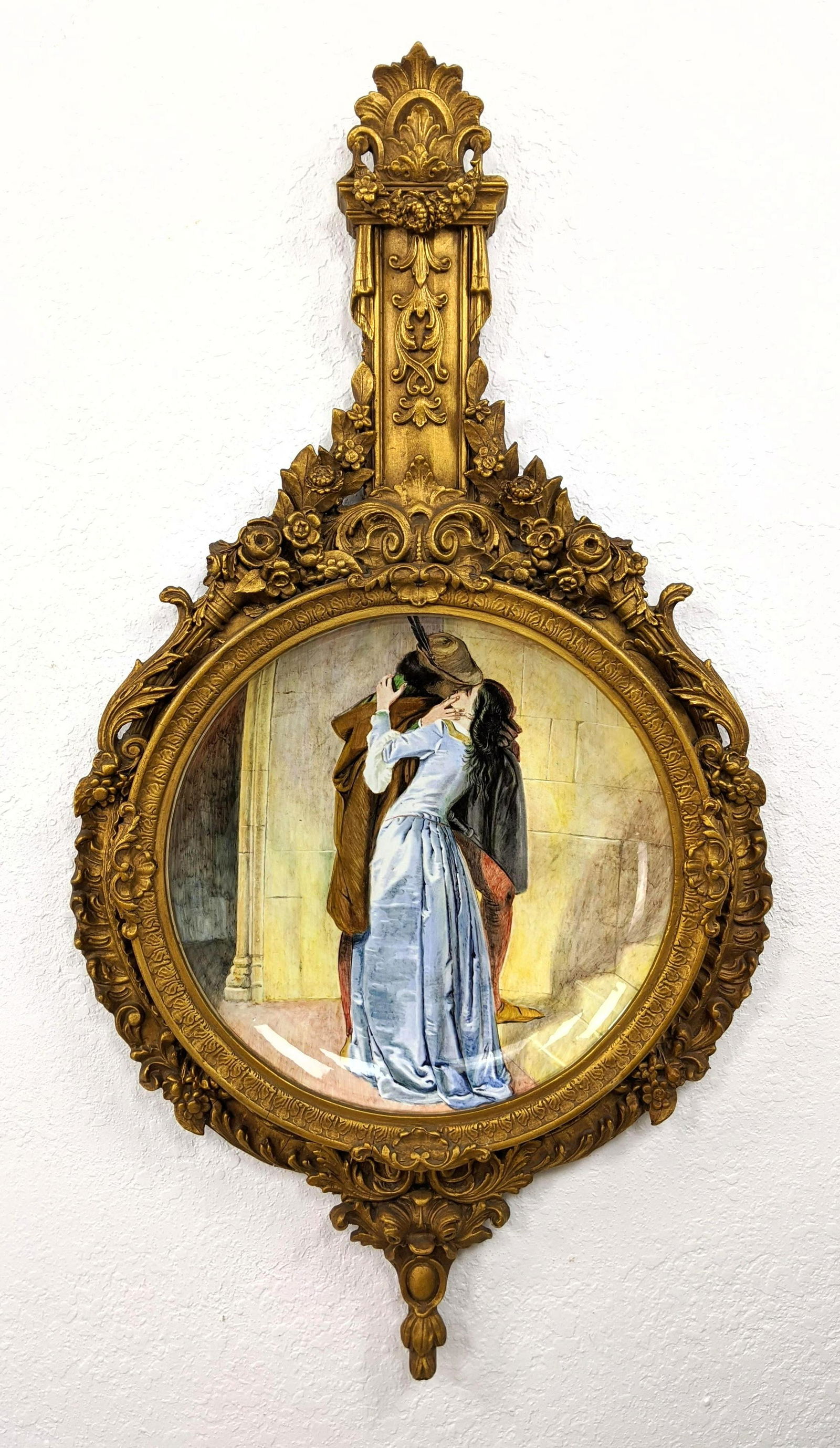 Handpainted Italian Plaque Charger in Ornate Gilt Pendu (1 of 12)