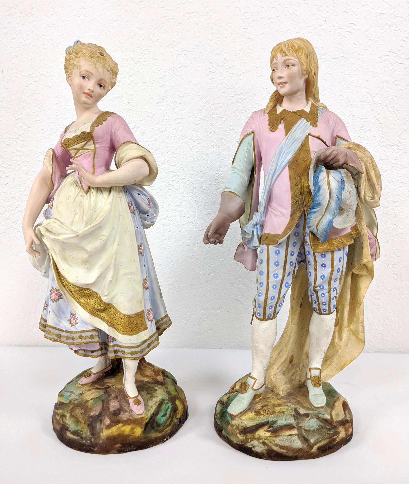 Pr Bisque Vintage Figural Sculptures. Male and female f (1 of 16)