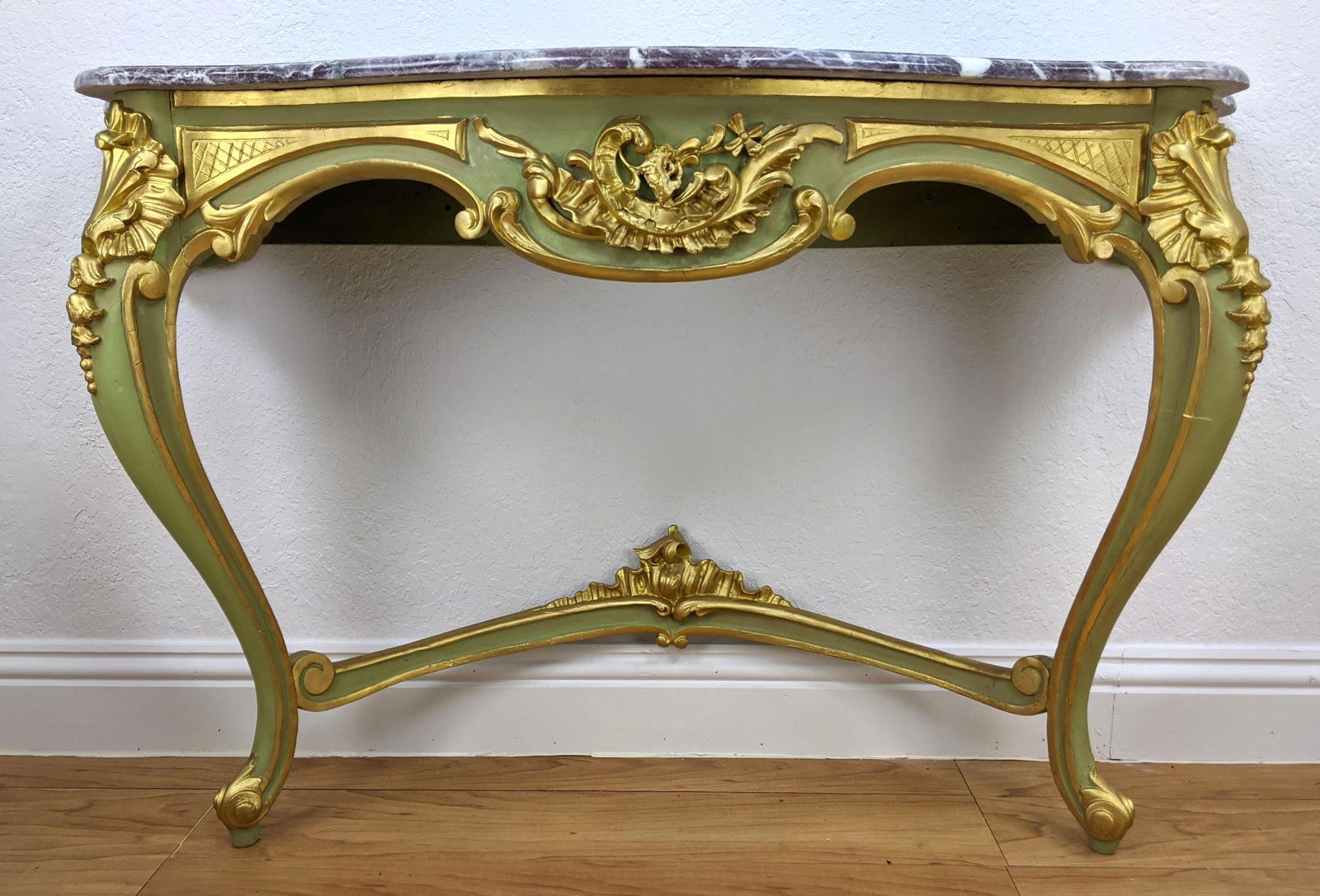 French Style Marble Top Wall Mount Console Table. Green (1 of 11)