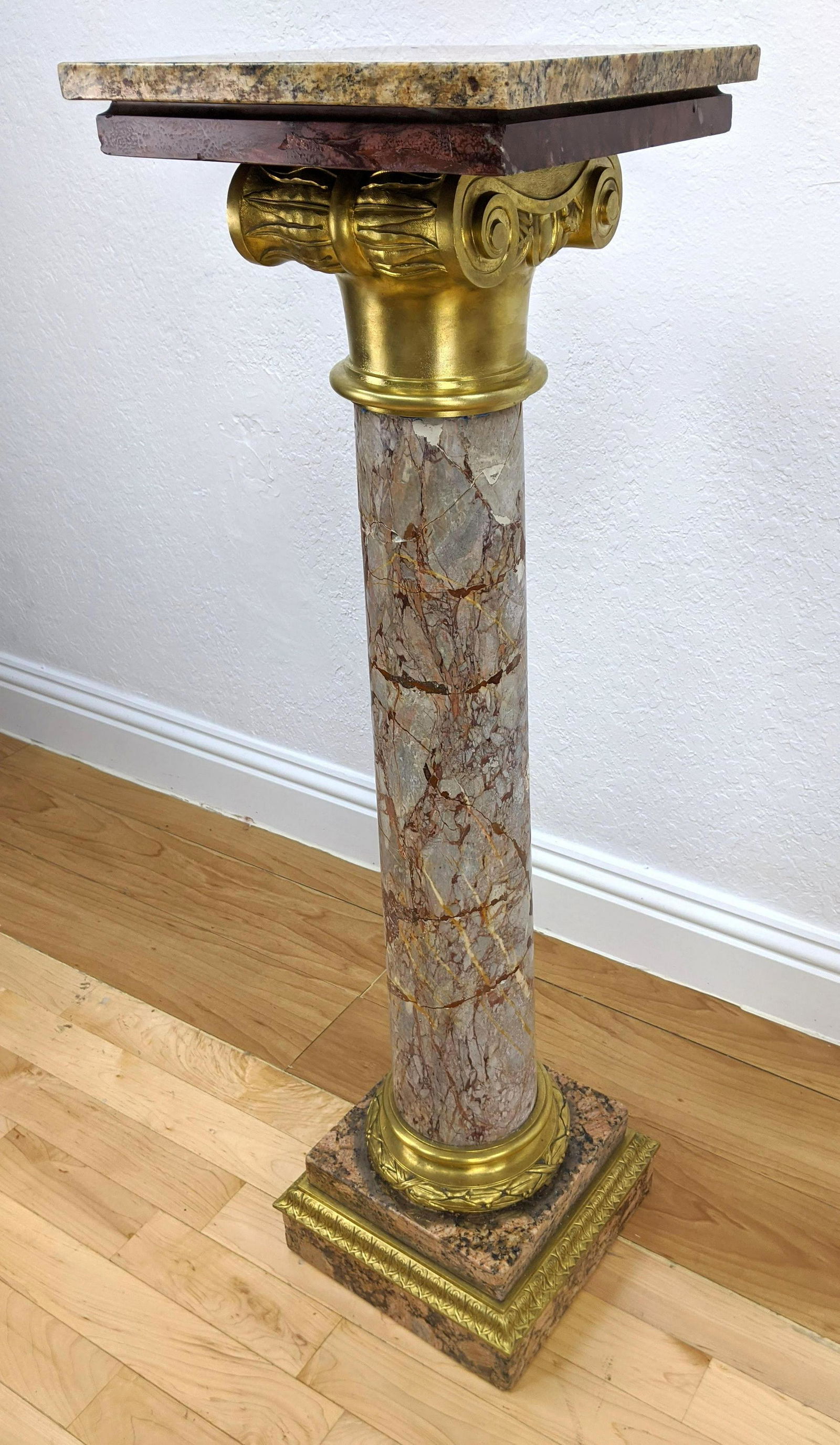 Fancy Continental Gilt Bronze Marble Pedestal. Figured (1 of 13)