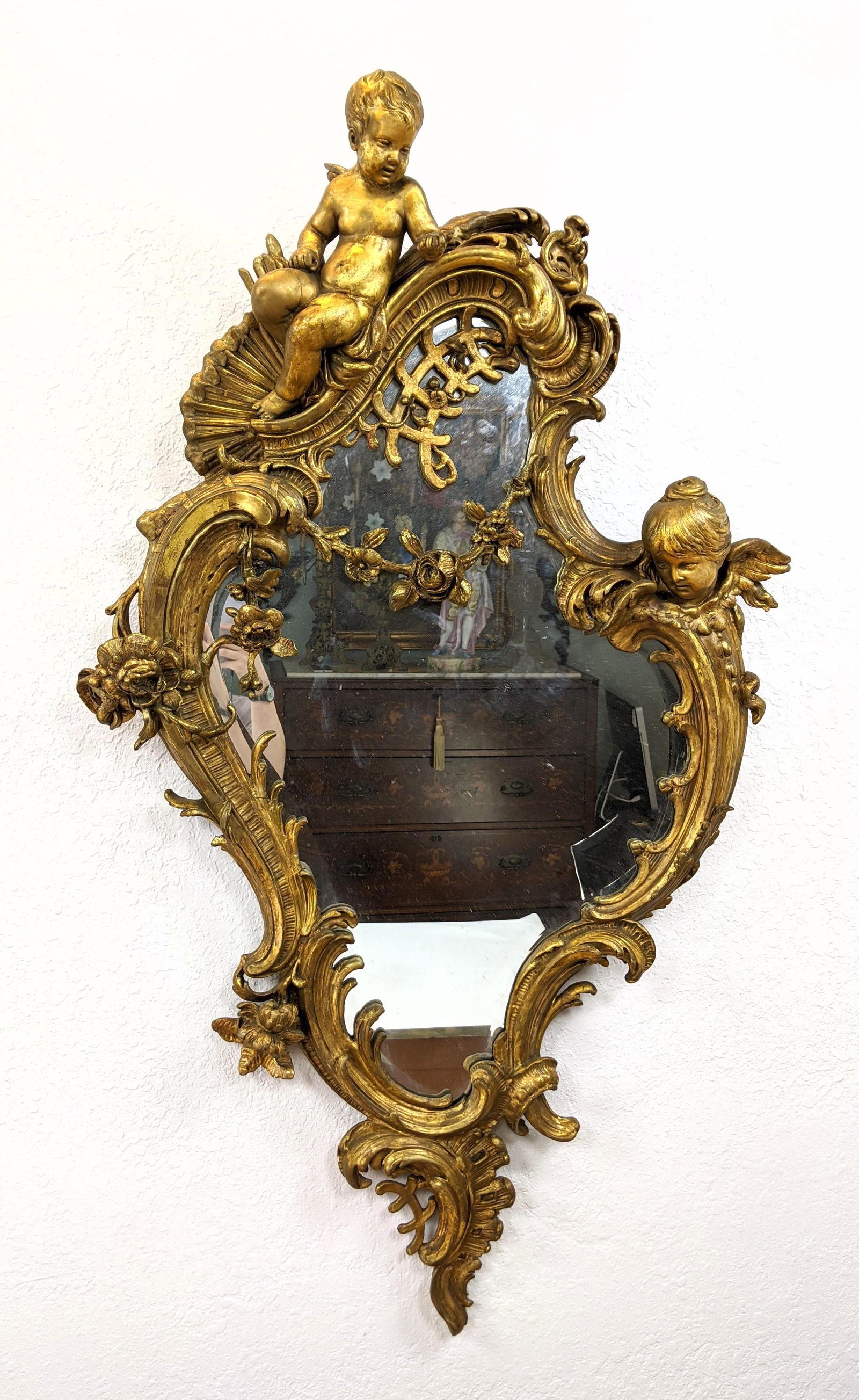 Large French Style Gilt Wall Mirror. Deep relief carved (1 of 11)