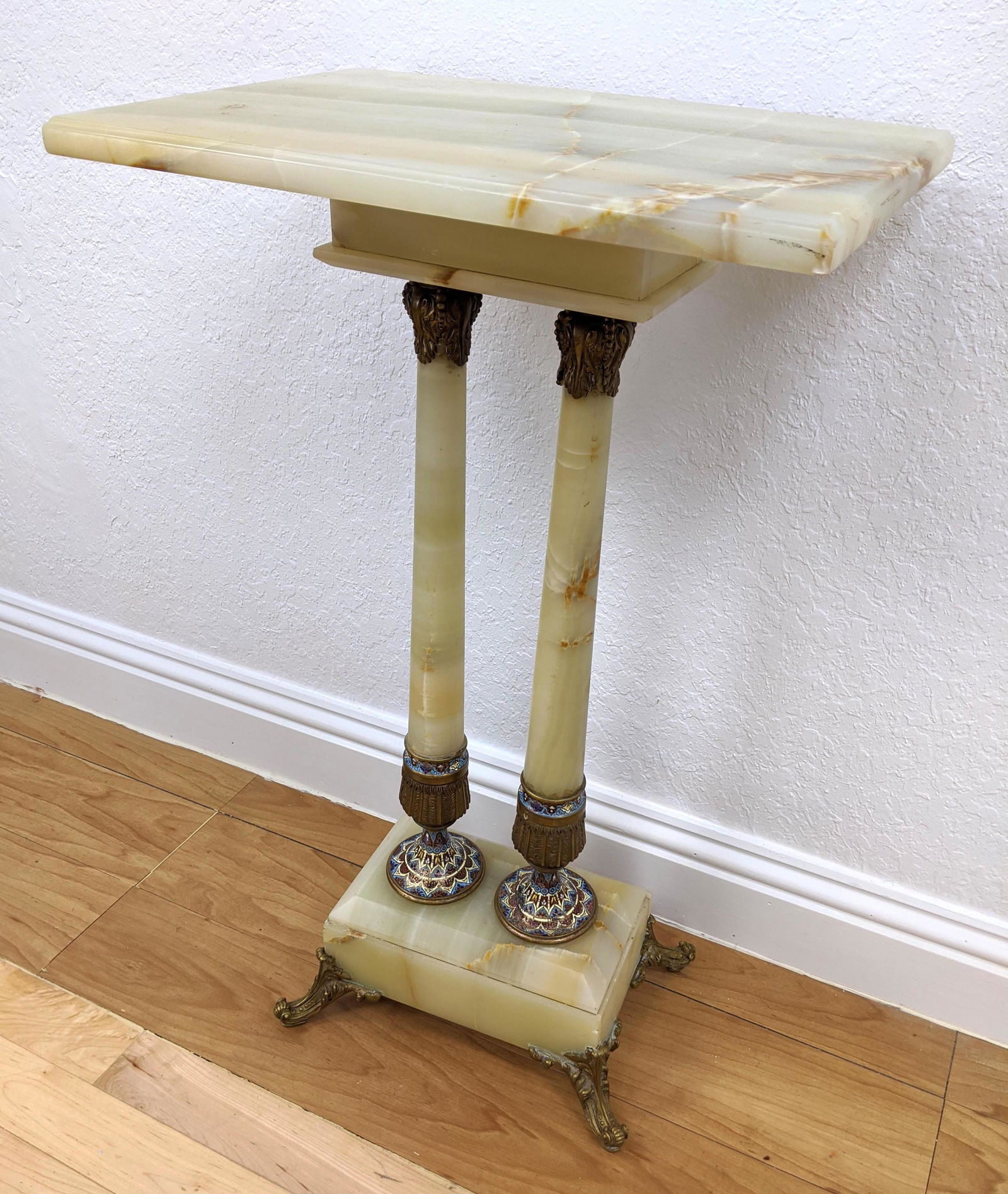 Green Onyx Champleve Enamel Display Pedestal. Antique c (1 of 8)