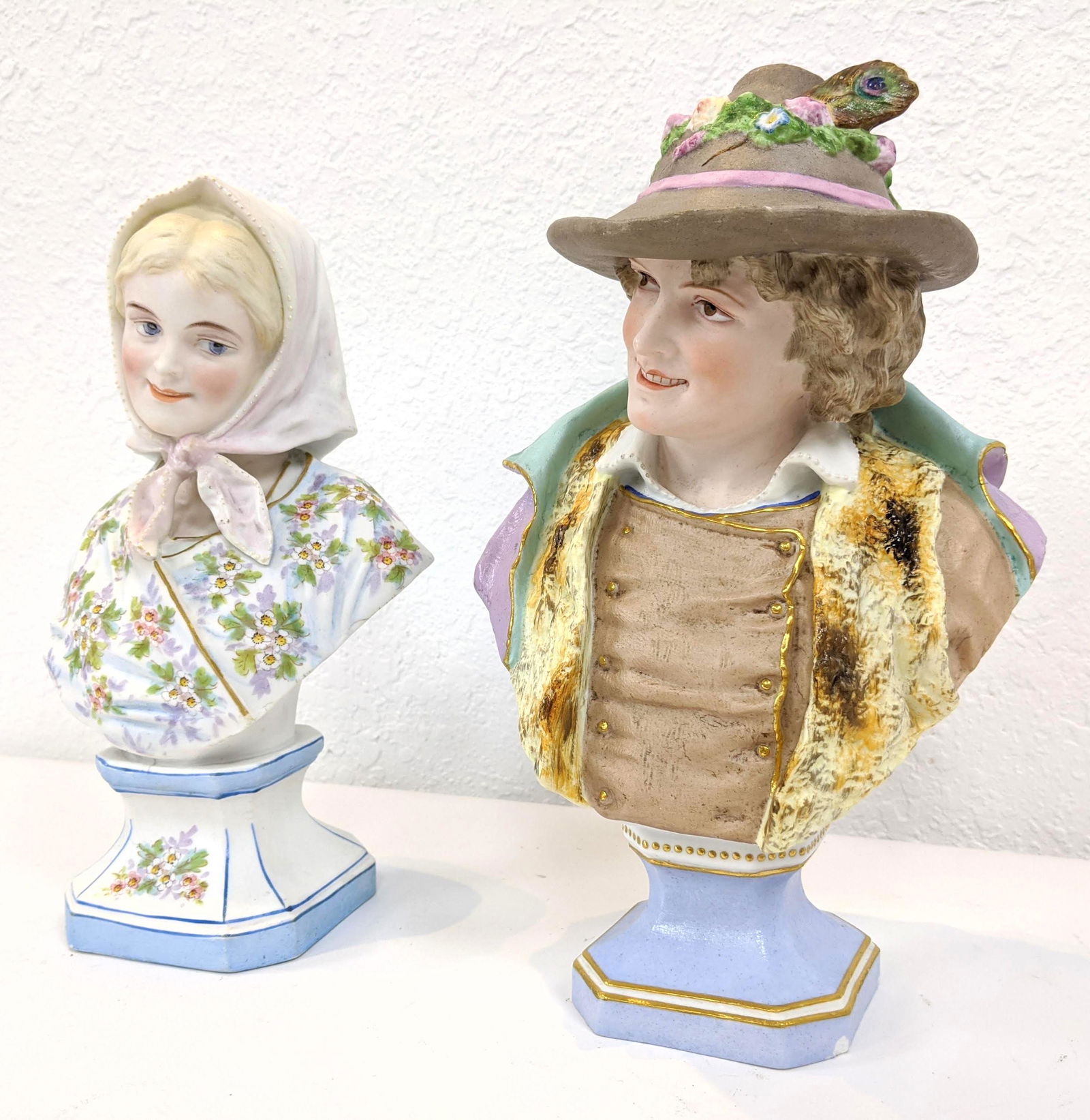 2pc Painted Porcelain Figural Busts. 1) Woman marked M. (1 of 11)