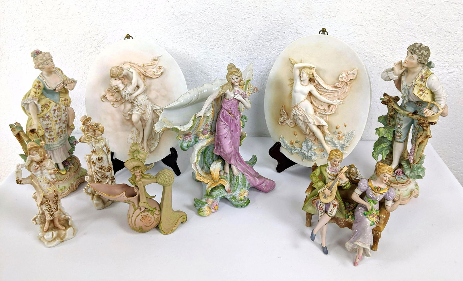 9pc Vintage Bisque Figural Sculptures Figurines. Pr of (1 of 17)