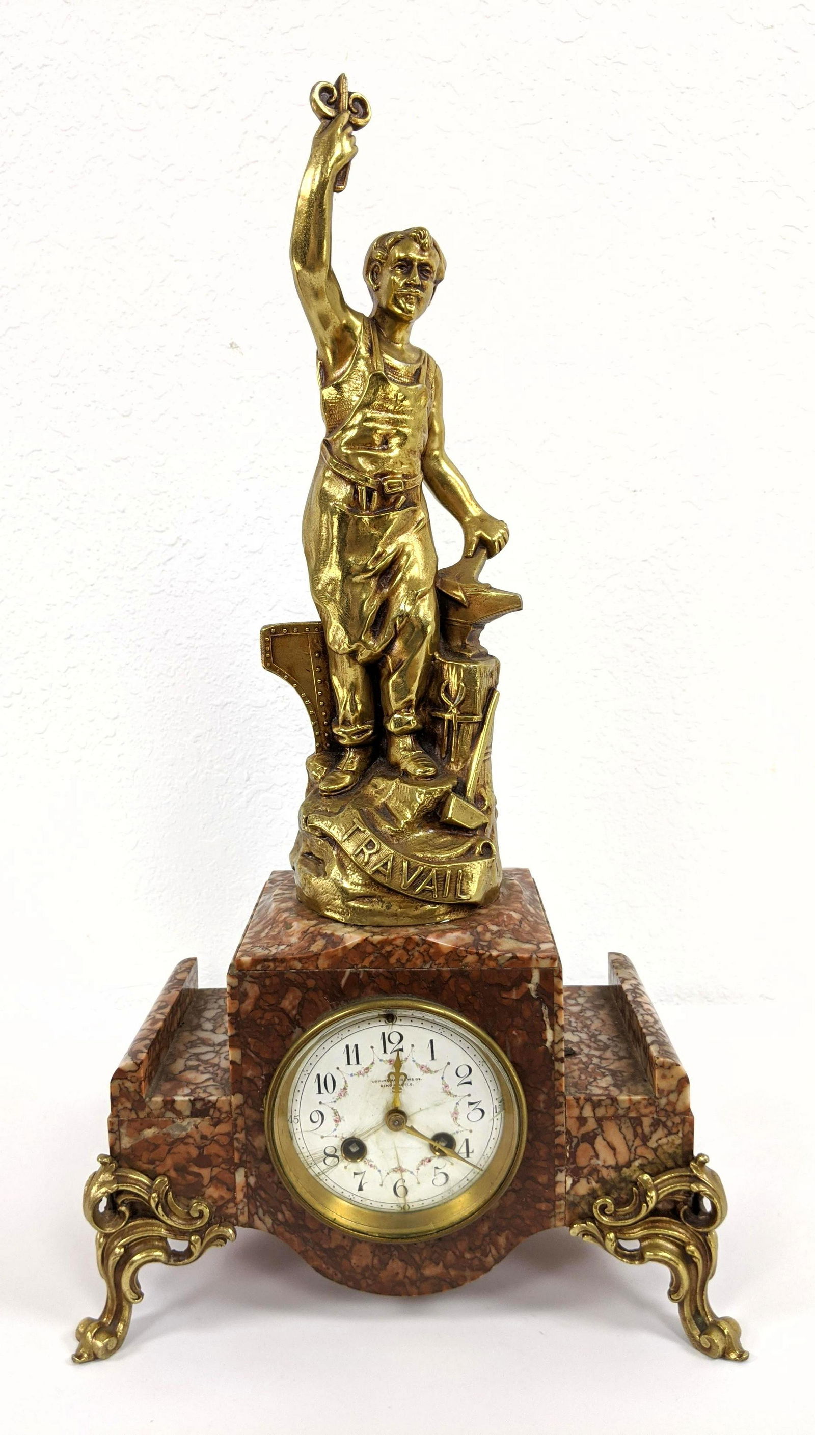 LORING ANDREWS Co. Marble & Brass Mantle Clock. Brass f (1 of 12)