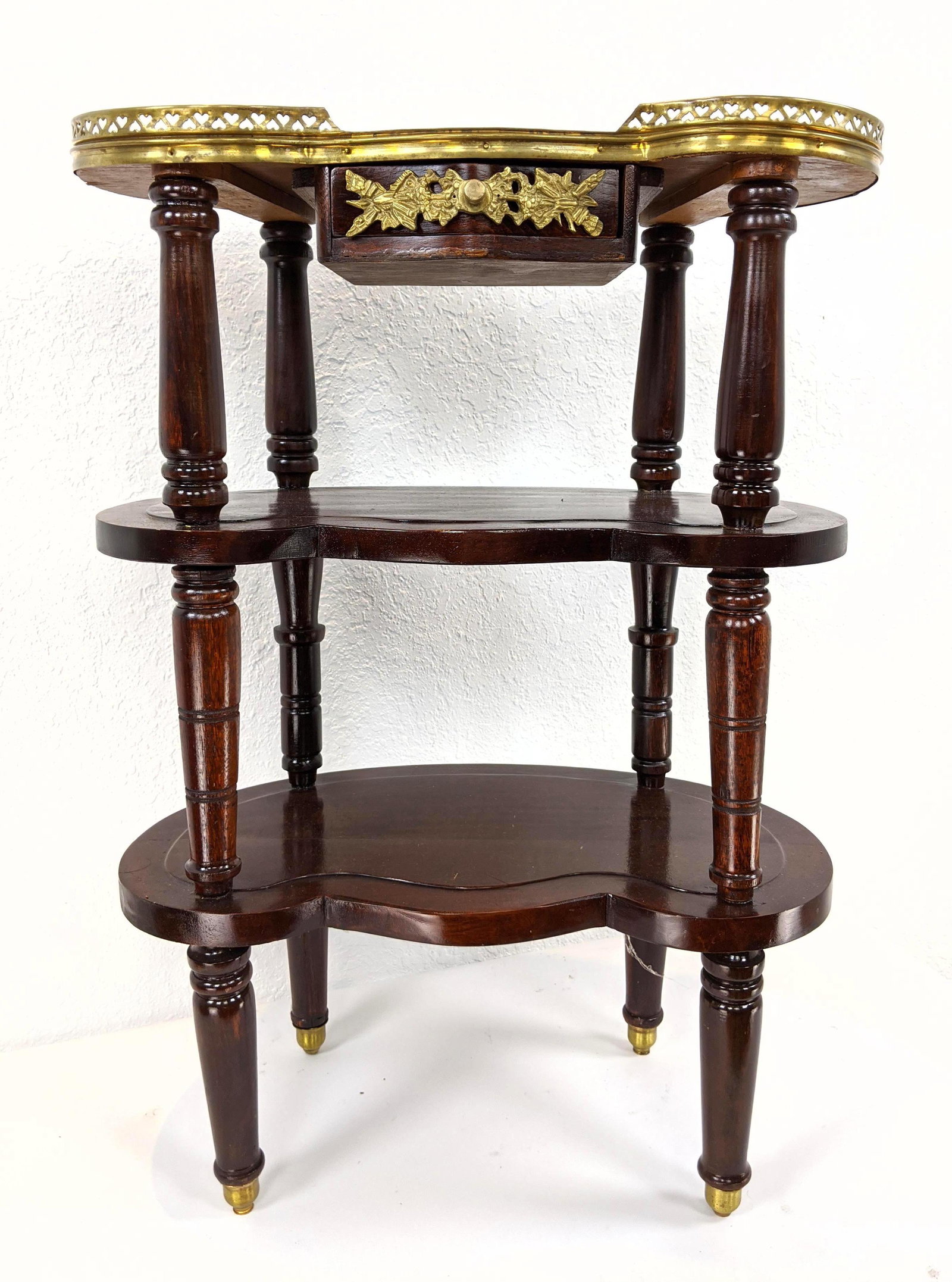 Inlaid Shaped Antique Stand Side Table. 3 shaped tiers. (1 of 9)