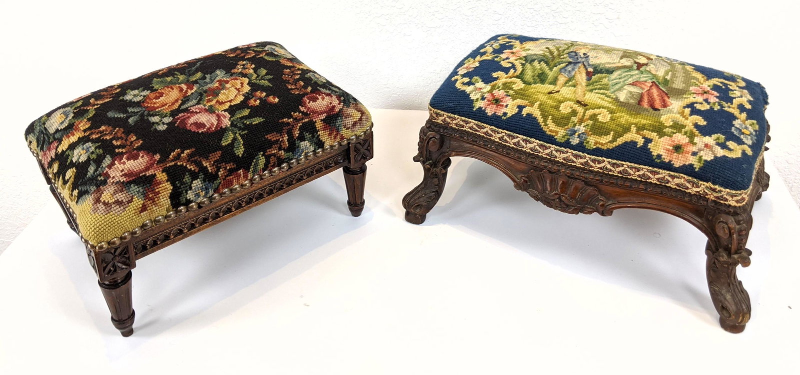 2pc Needlepoint Stools One with petit point courting sc (1 of 5)