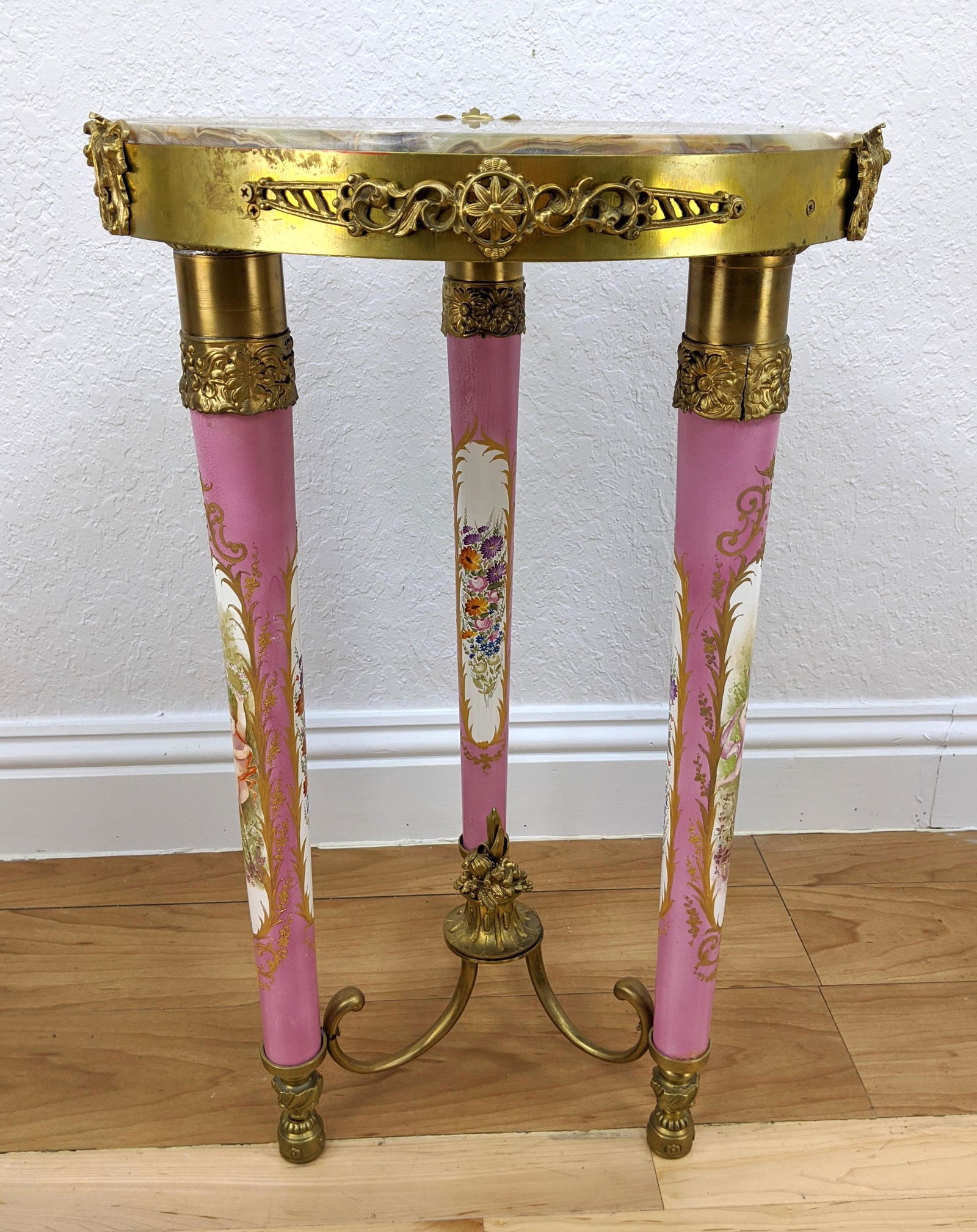French Sevres Style Porcelain, Agate Side Table. Tripod (1 of 9)