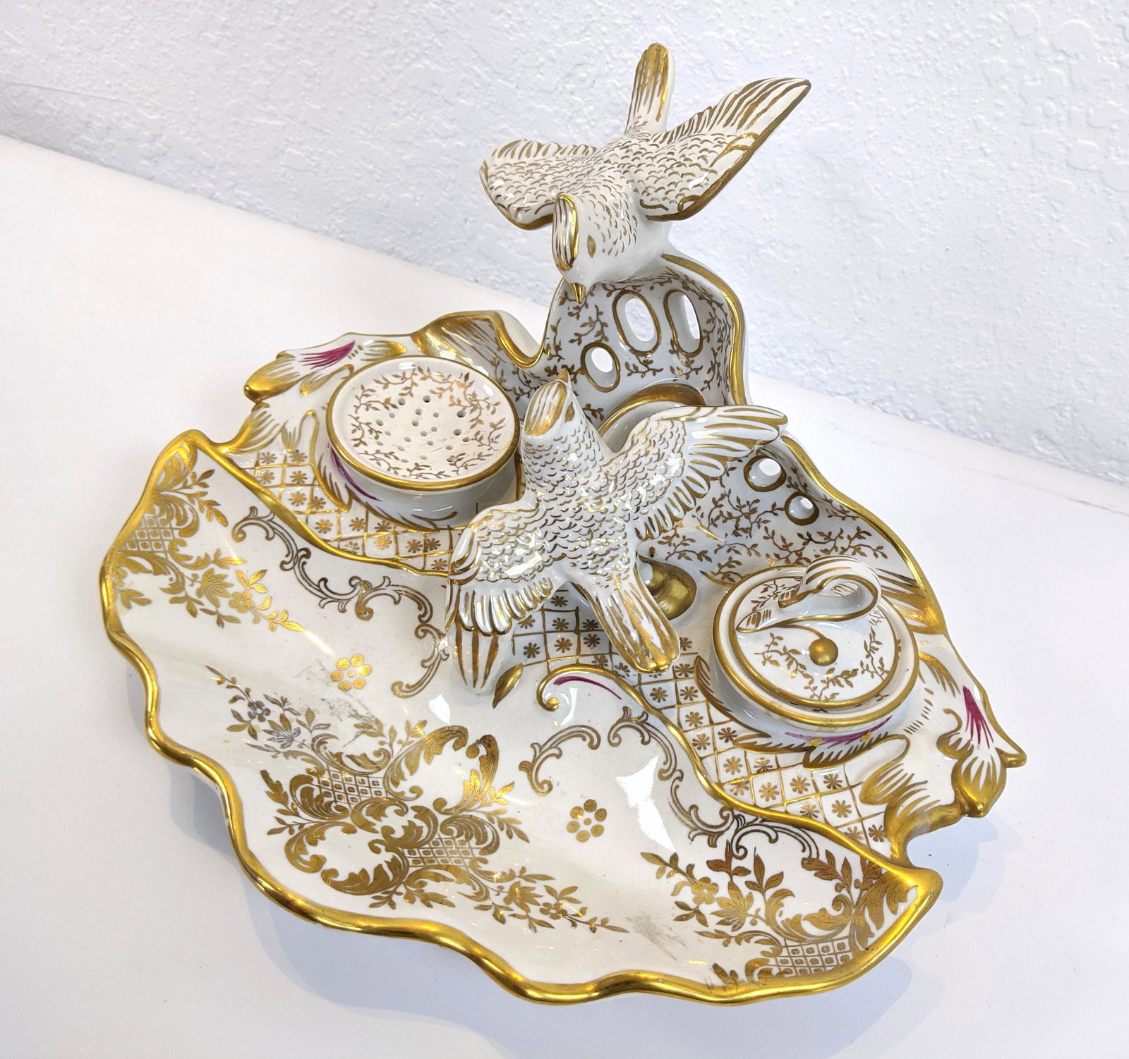 Old Paris Porcelain style Porcelain Inkwell. Figural bi (1 of 10)