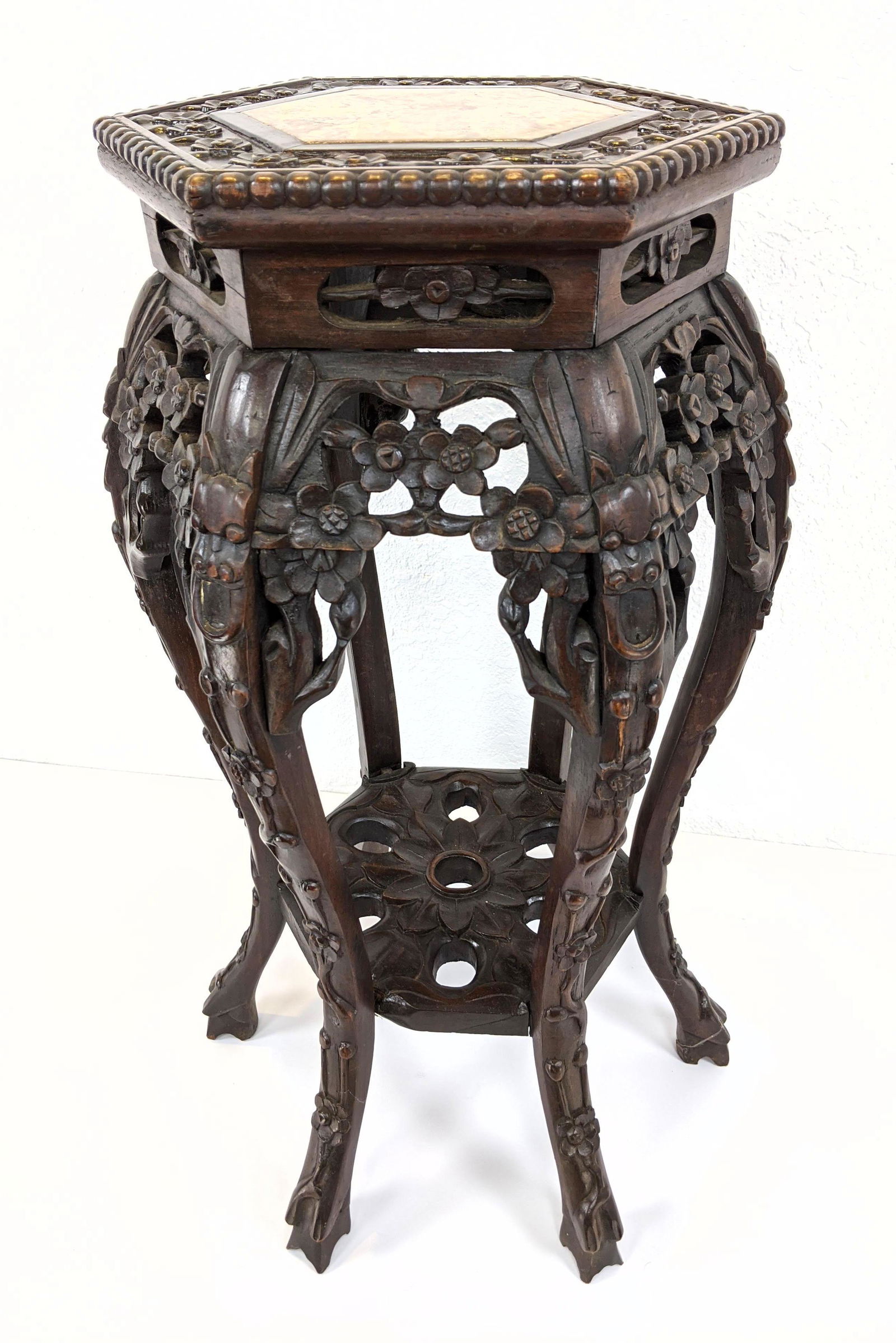 Carved Chinese Marble Top Plant Stand, Side Table. Carv (1 of 10)