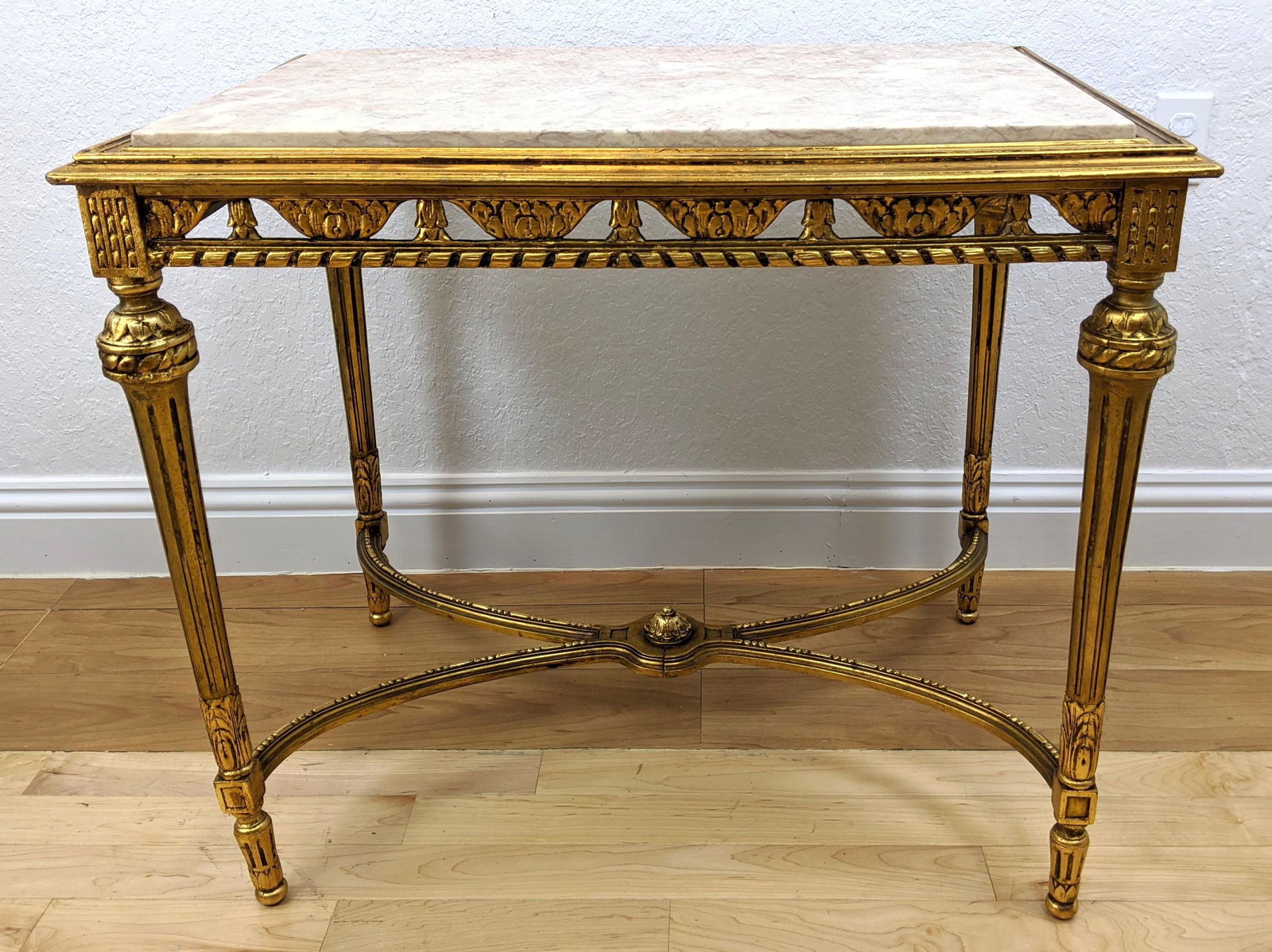 Carved Gilt Wood Marble Top Occasional Center Table. In (1 of 7)