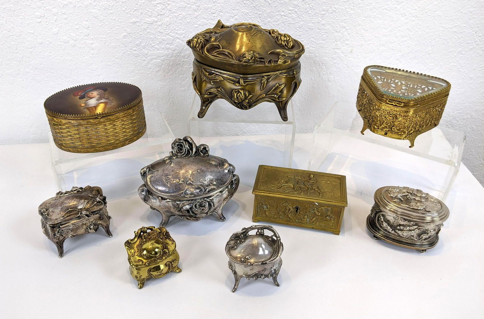 9pc Assorted Vintage Metal Jewelry Boxes. One bronze. O (1 of 13)