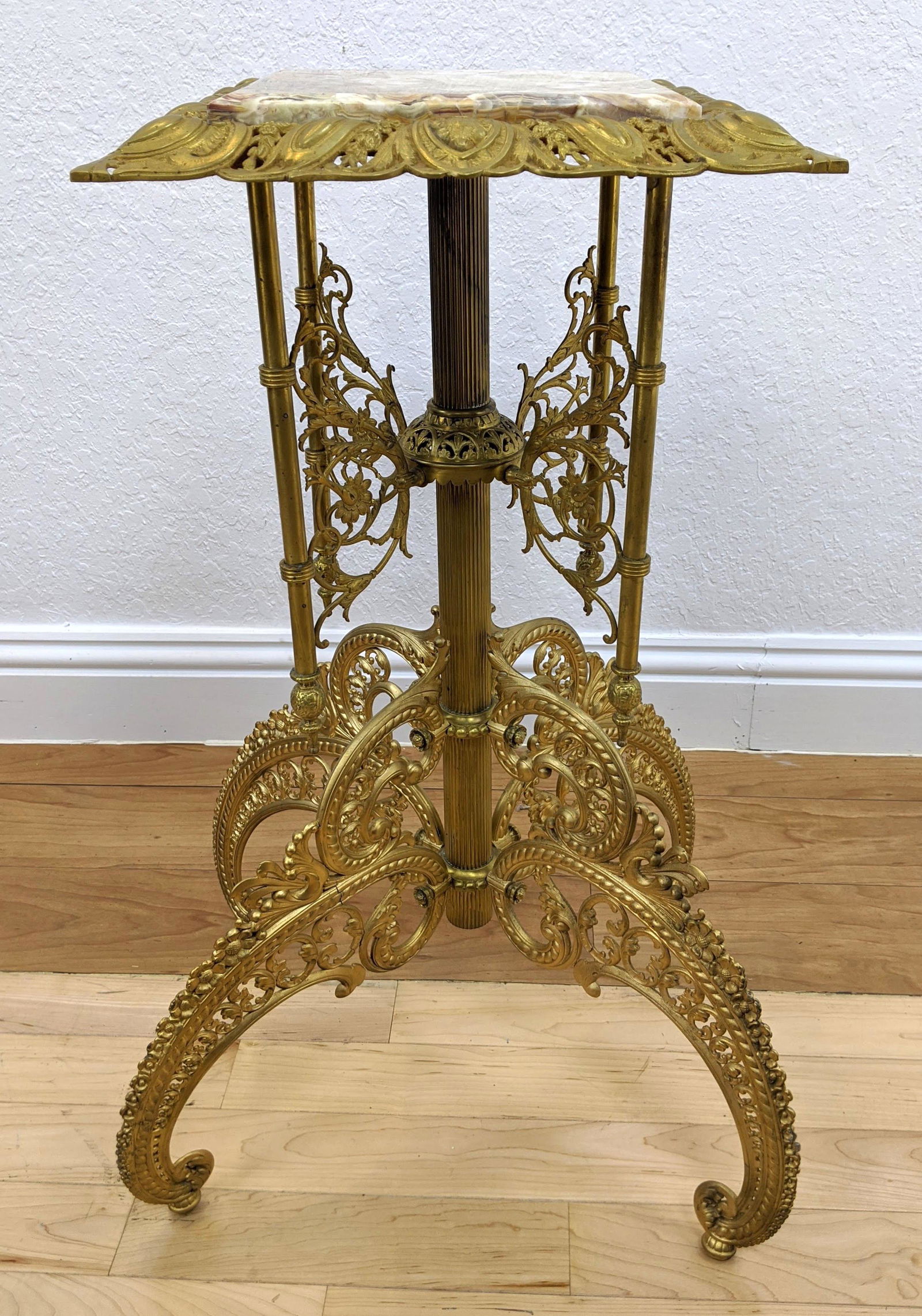 Aesthetic Movement Brass Marble Plant Stand. Highly det (1 of 9)
