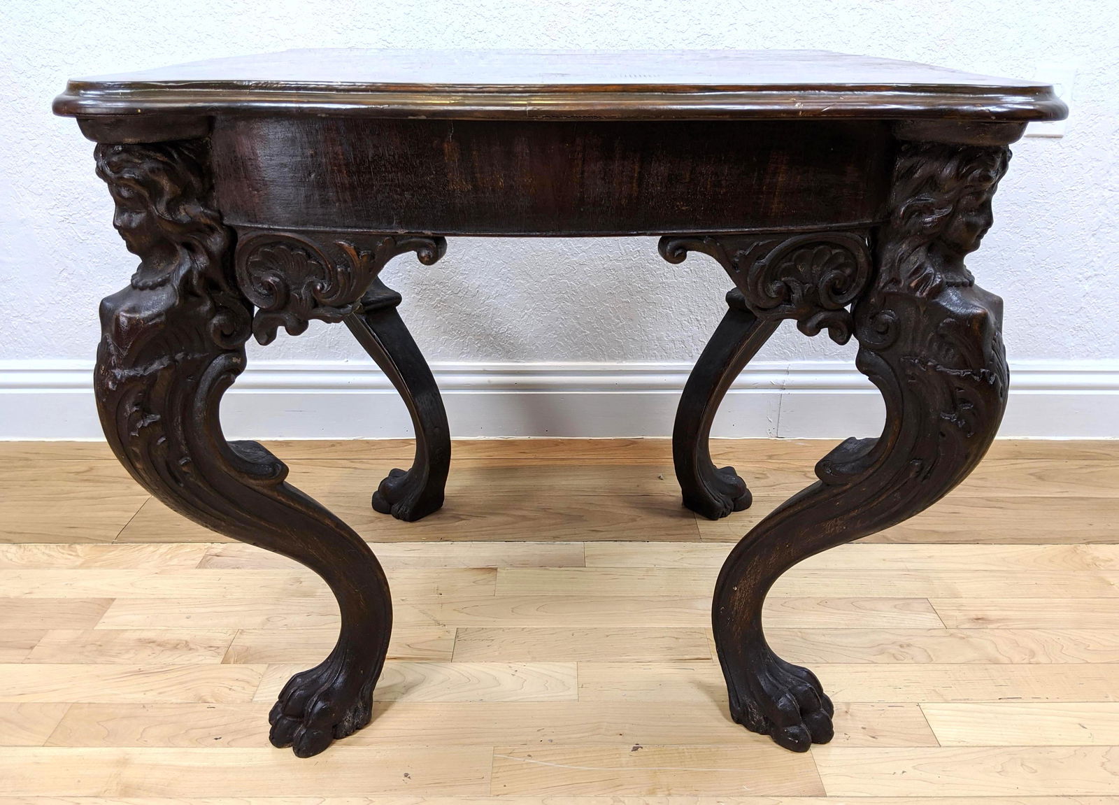 Antique Mahogany Center Table Carved Female Legs with P (1 of 8)