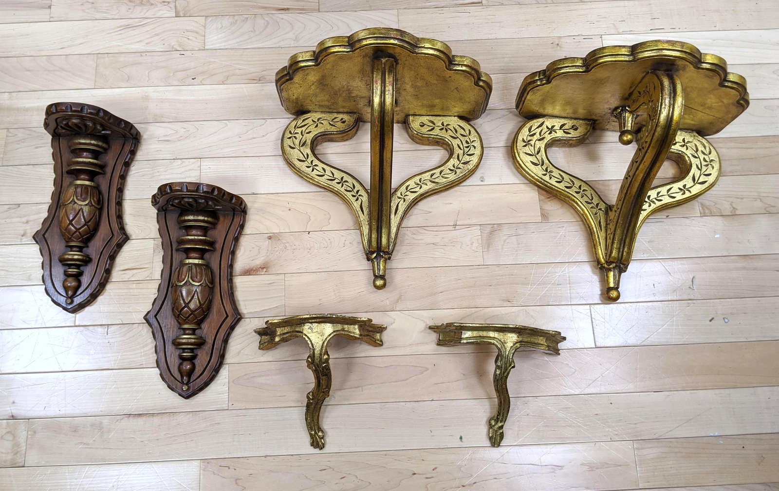 3 pr Architectural Wall Mount Bracket Shelves. 2 gilt w (1 of 5)