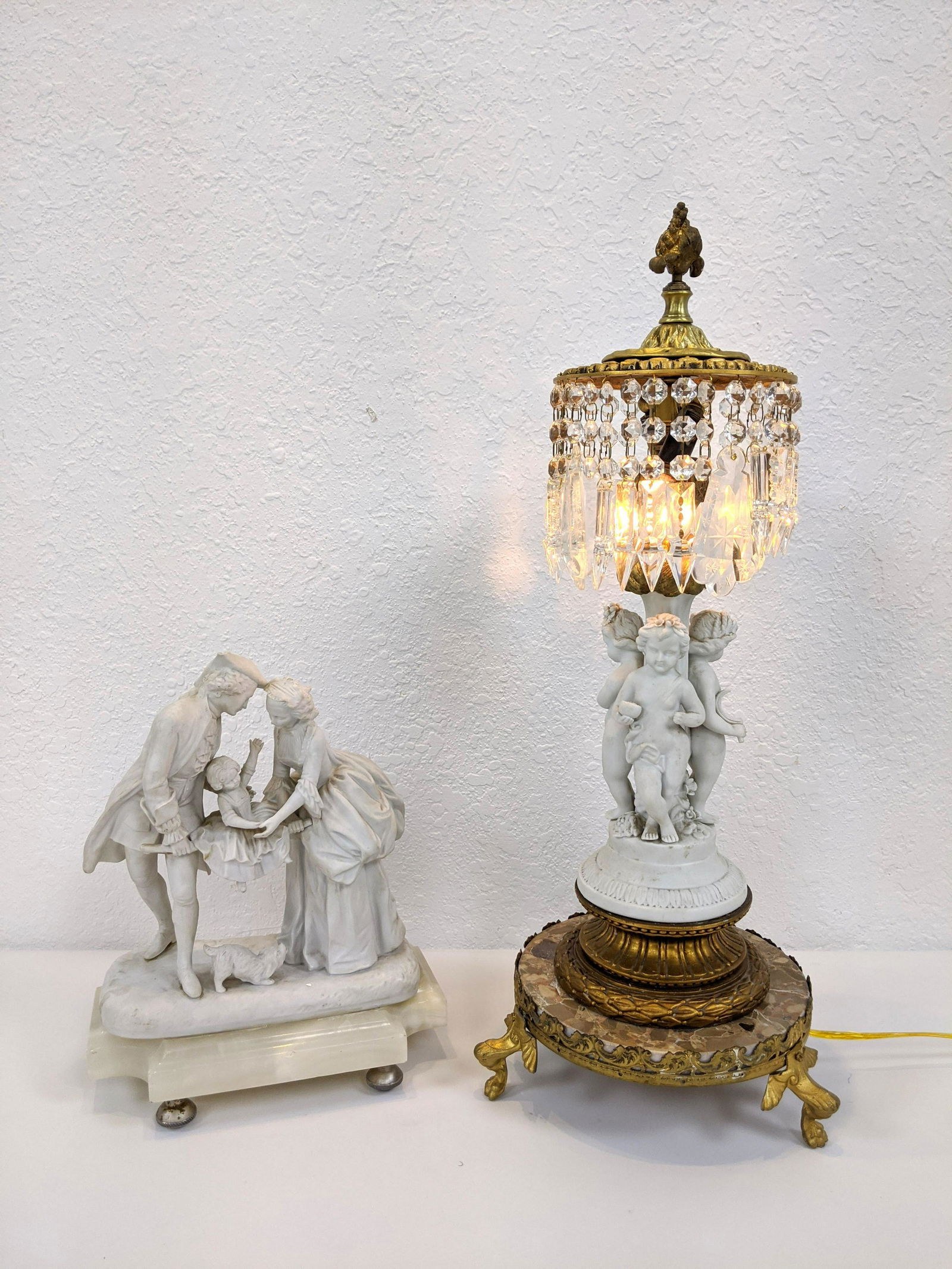 2 Bisque Sculptures. One mounted as a lamp with marble (1 of 12)
