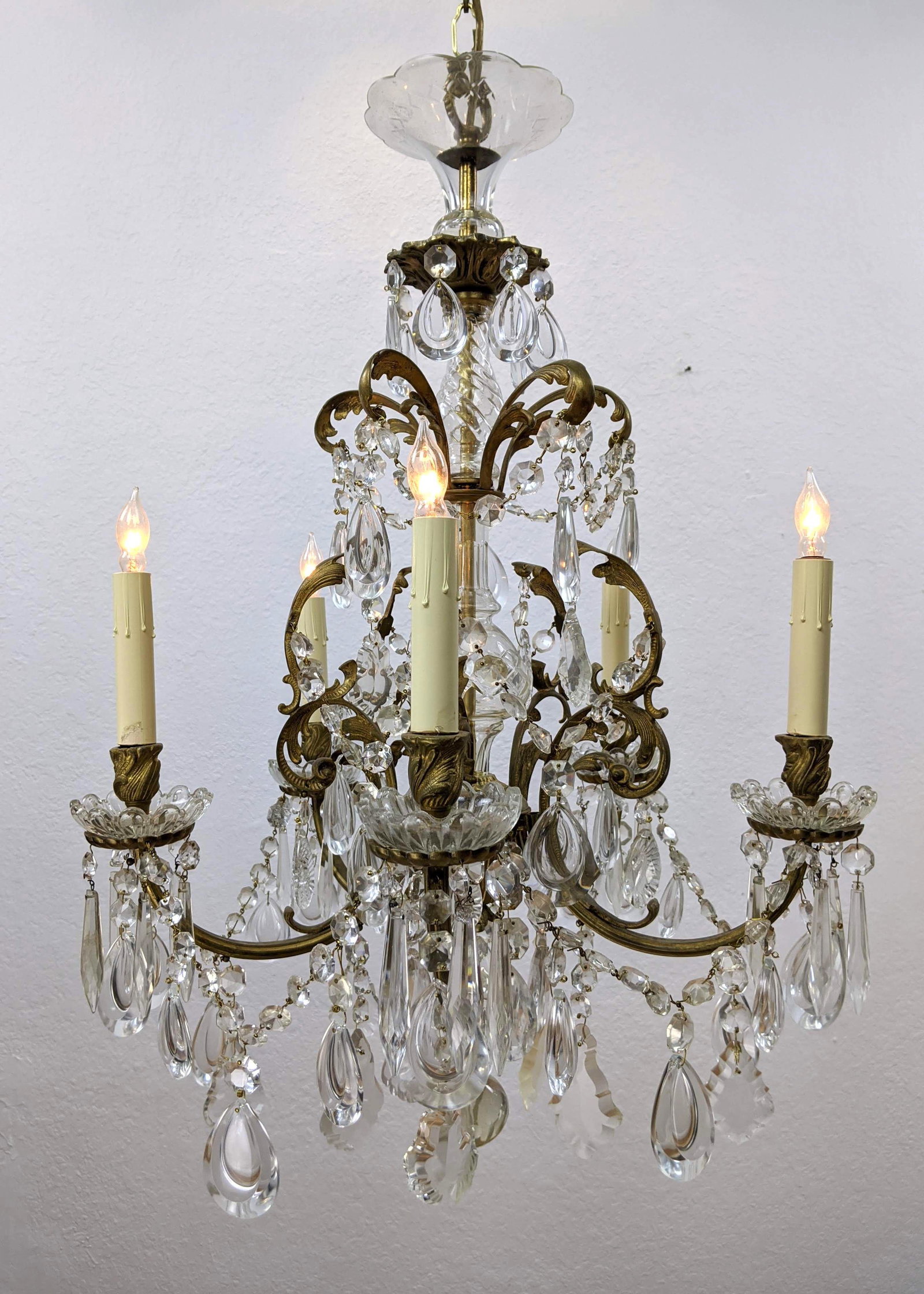 French Style Brass & Crystal 5 arm Chandelier (1 of 11)