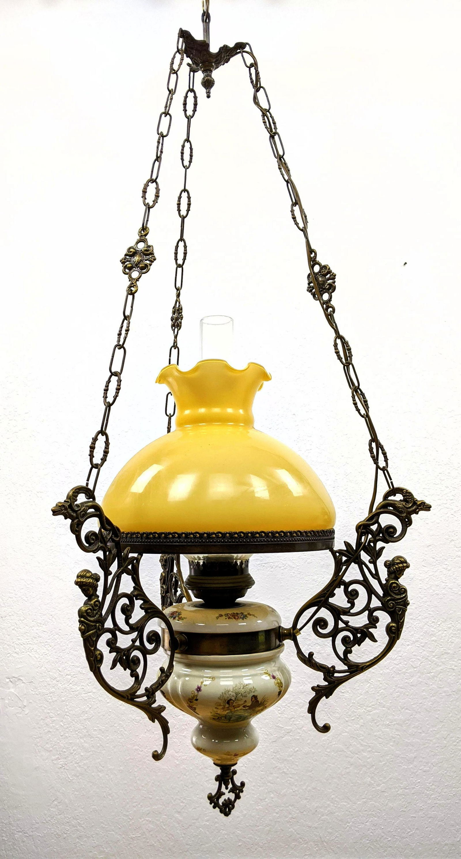 Victorian Hanging Chandelier. Decorative brass elements (1 of 12)
