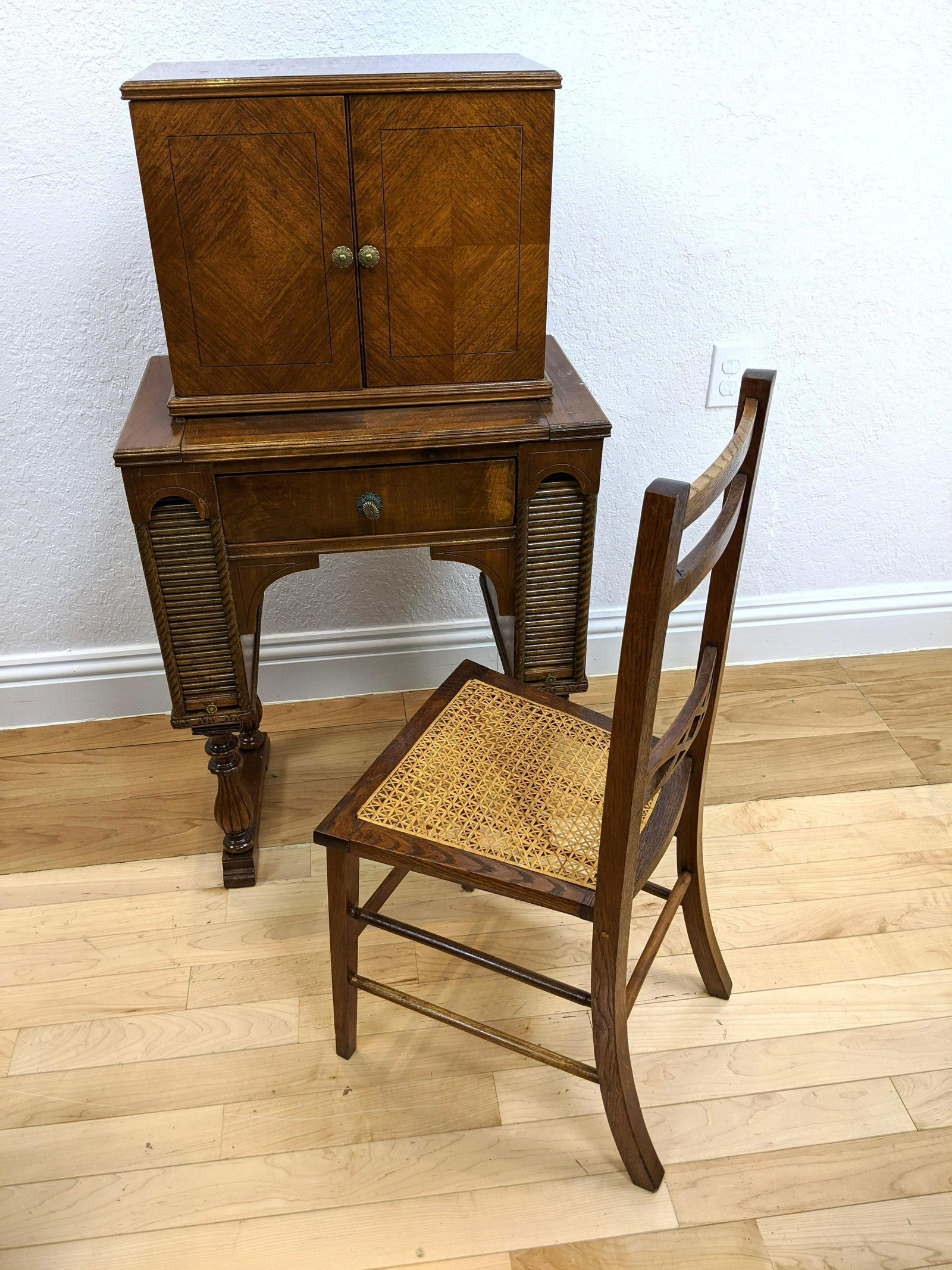 2 Part Continental Style Writing Desk & Chair. Walnut c (1 of 12)