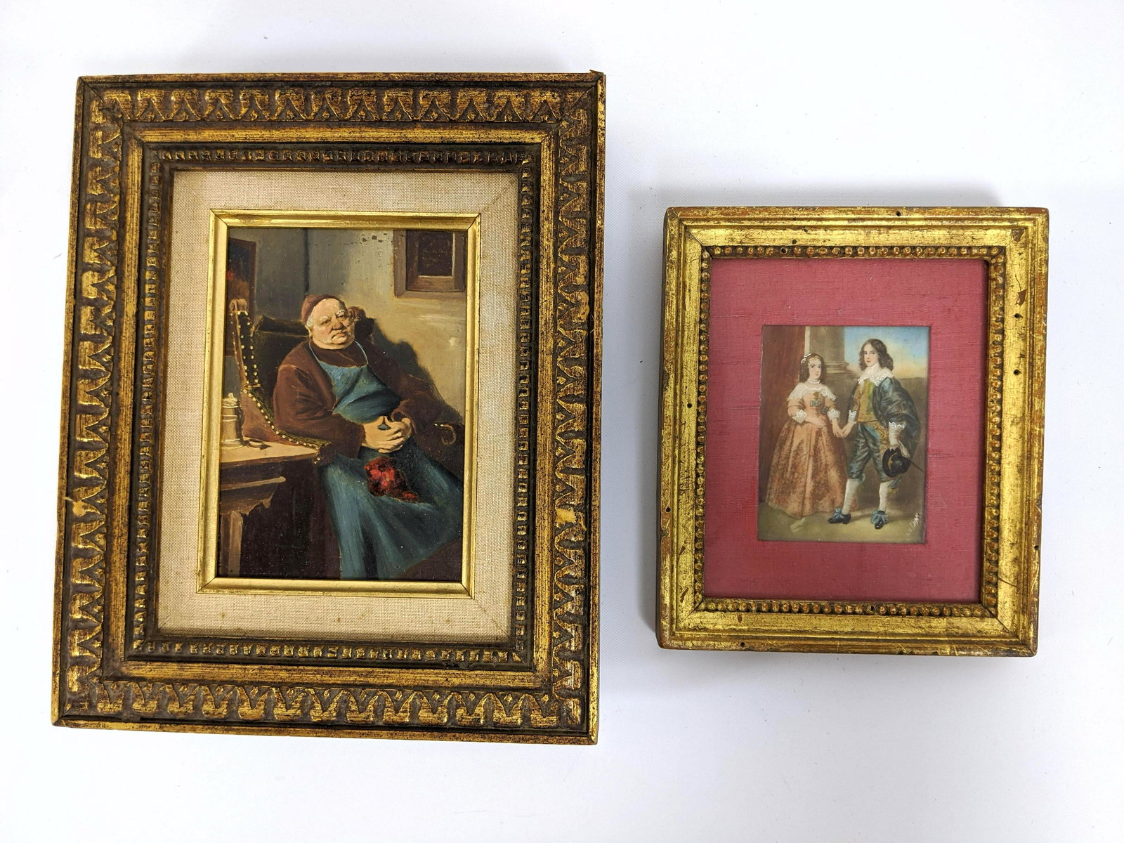 2pc Miniature Paintings. One is an oil on canvas of fri (1 of 11)