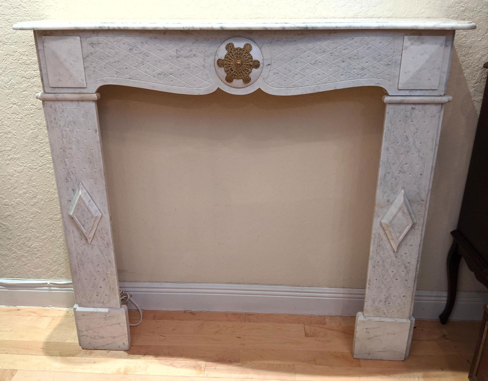 Vintage White Marble Fireplace Surround Mantle. Incised (1 of 6)