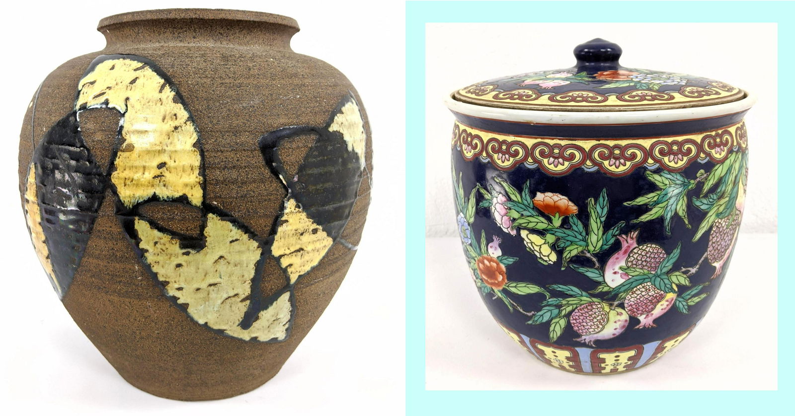 2pc Pottery Lot. Signed Asian 1). Modernist Pottery Vas (1 of 16)