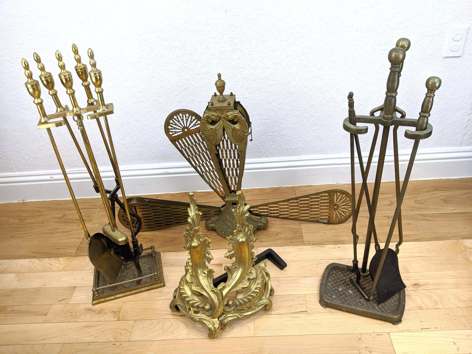 Vintage Metal Fireplace Accessories. Pr ornate brass Fr (1 of 5)