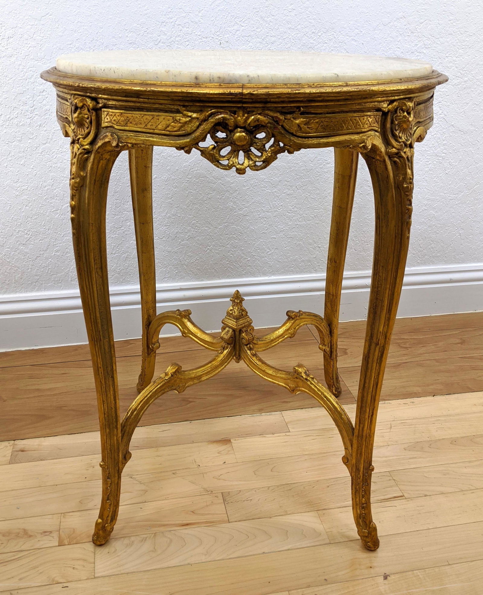 Carved Gilt Wood French Style Table. Round Stone Top. M (1 of 10)